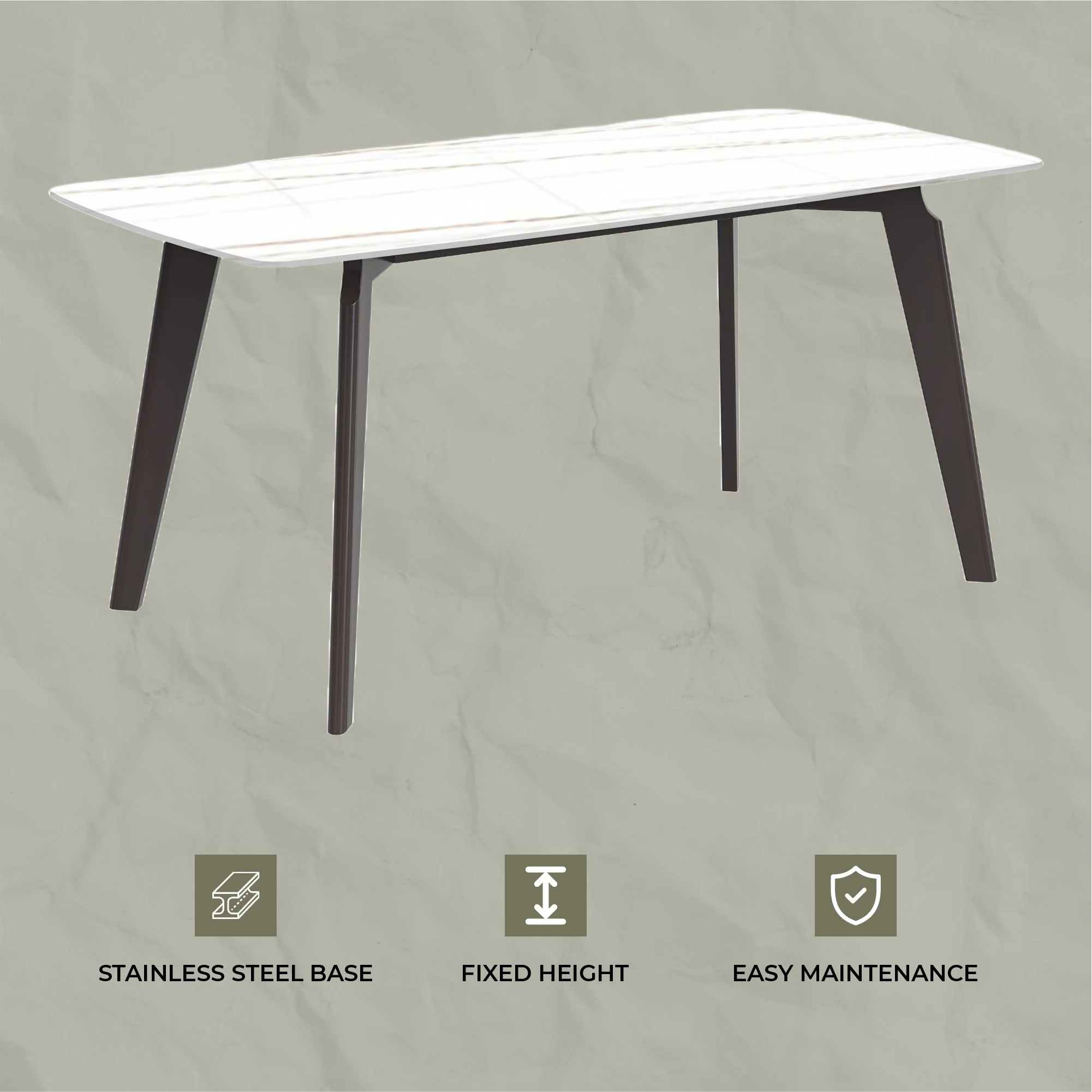 Krevor Series Modern Dining Table Silver Base, With 62 White/Gold Sintered Stone Top