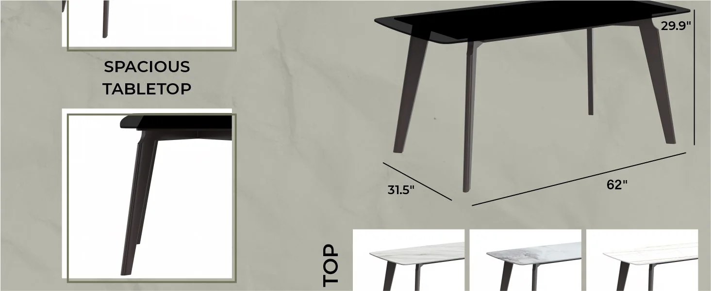 Krevor Series Modern Dining Table Silver Base, With 71 Black Glass Top