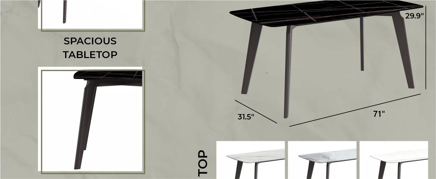 Krevor Series Modern Dining Table Silver Base, With 71 Black/Gold Sintered Stone Top