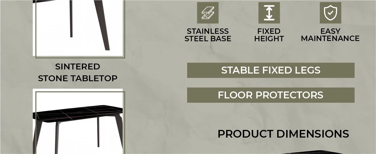 Krevor Series Modern Dining Table Silver Base, With 71 Black/Gold Sintered Stone Top