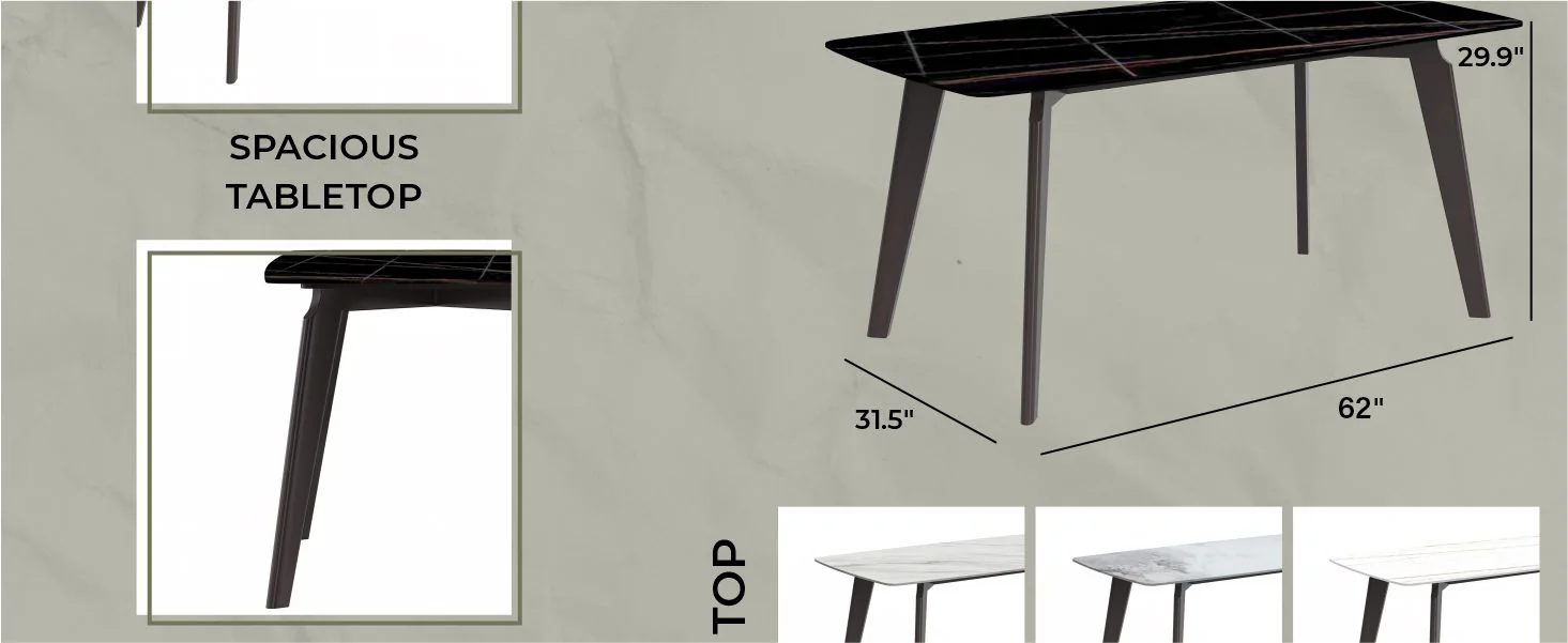 Krevor Series Modern Dining Table Silver Base, With 71 Black/Gold Sintered Stone Top