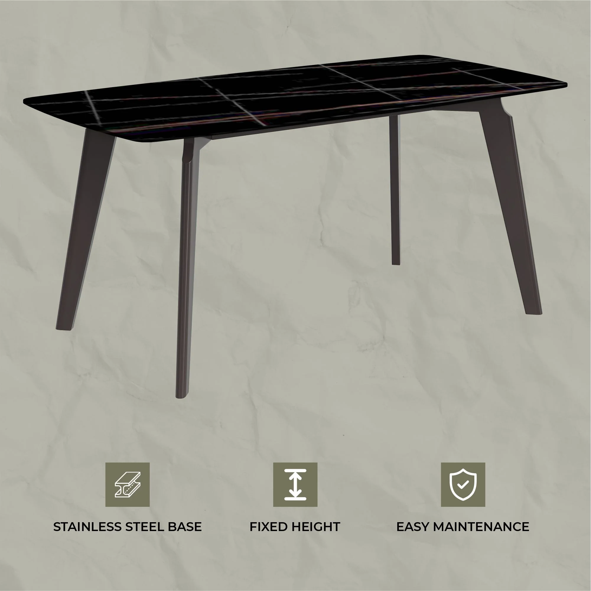 Krevor Series Modern Dining Table Silver Base, With 71 Black/Gold Sintered Stone Top