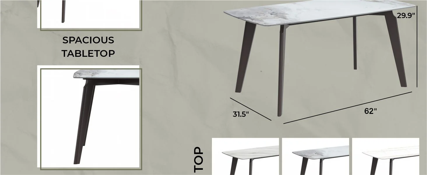 Krevor Series Modern Dining Table Silver Base, With 71 Medium Grey Sintered Stone Top