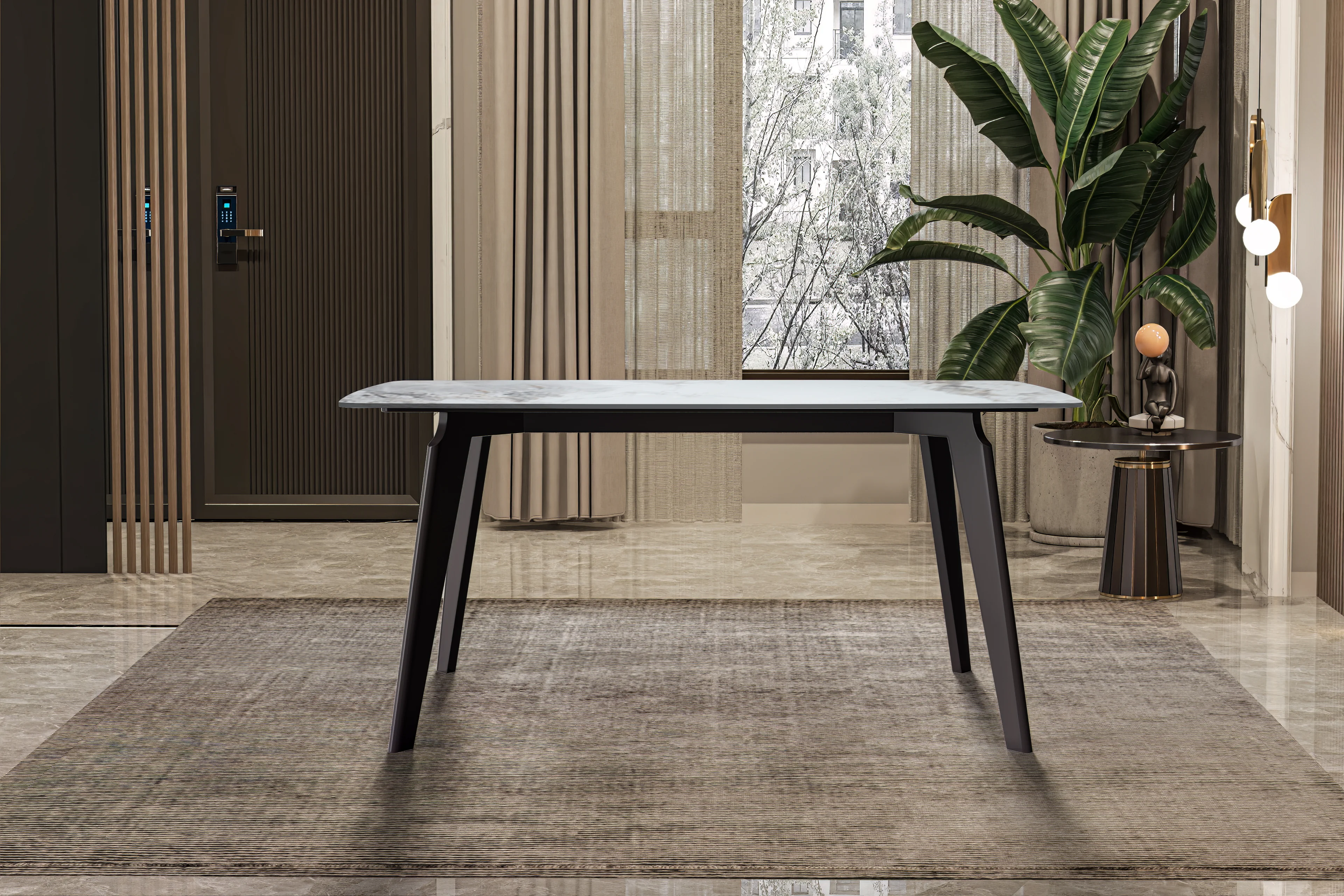 Krevor Series Modern Dining Table Silver Base, With 71 Medium Grey Sintered Stone Top