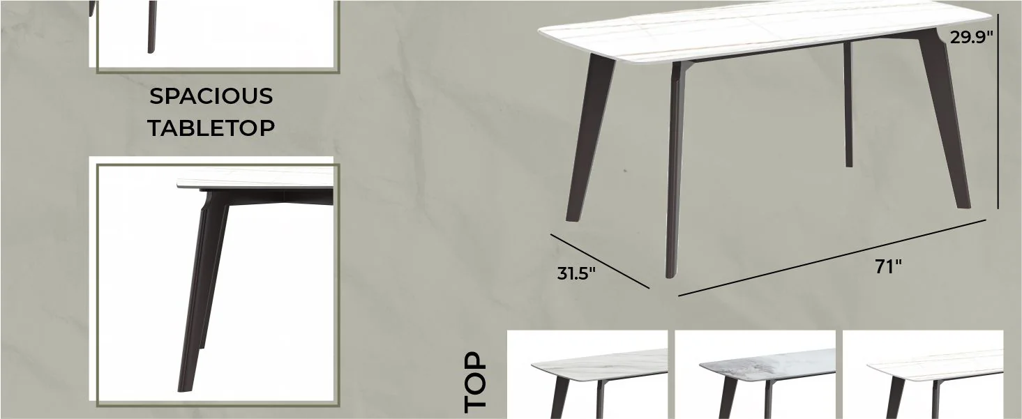 Krevor Series Modern Dining Table Silver Base, With 71 White/Gold Sintered Stone Top