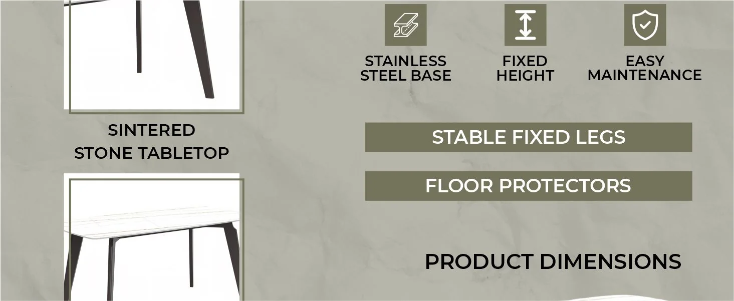 Krevor Series Modern Dining Table Silver Base, With 71 White/Gold Sintered Stone Top