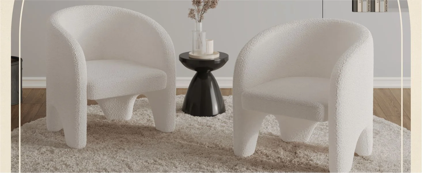 Lylo Collection Modern Accent Chair In Boucle White