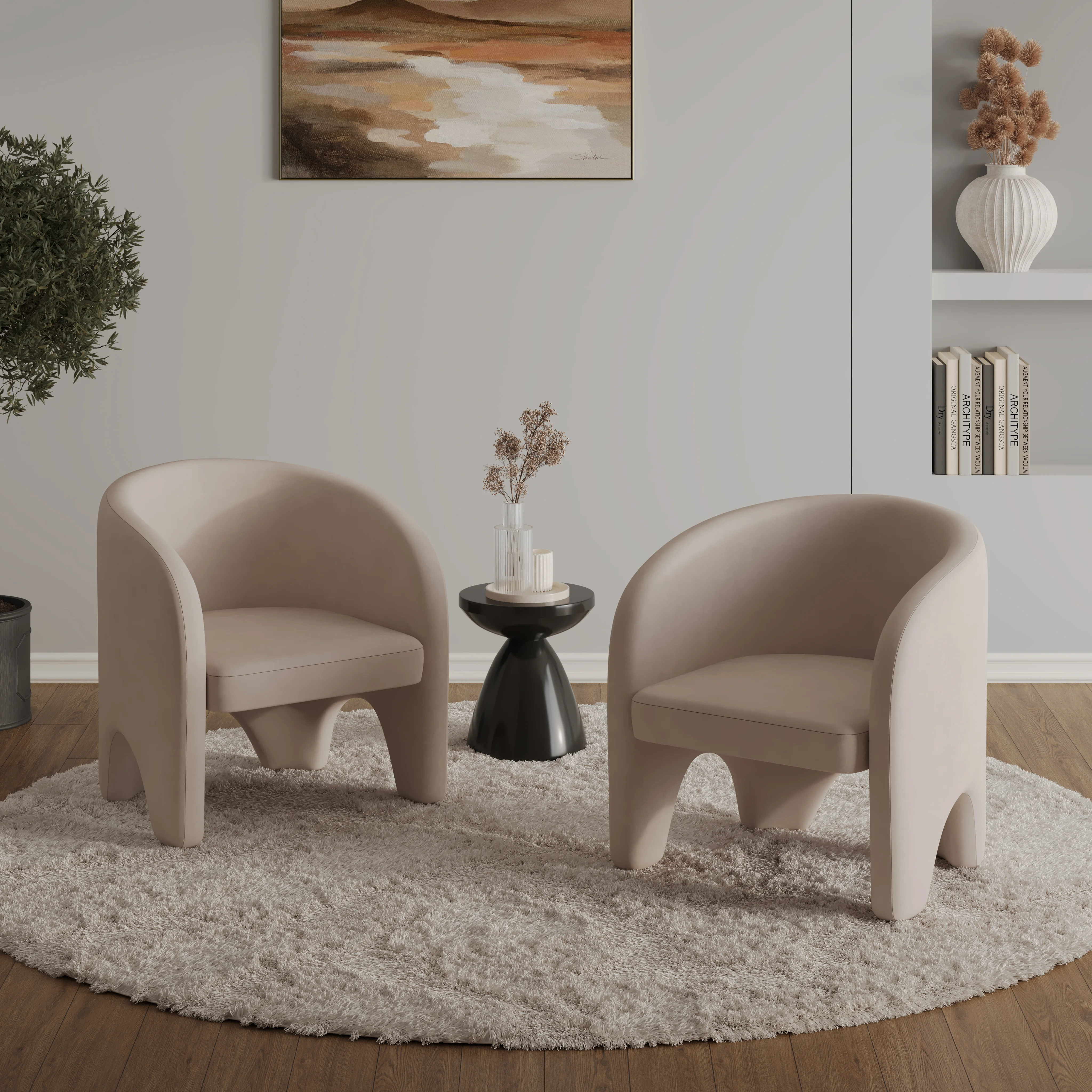 Lylo Collection Modern Accent Chair In Beige Velvet