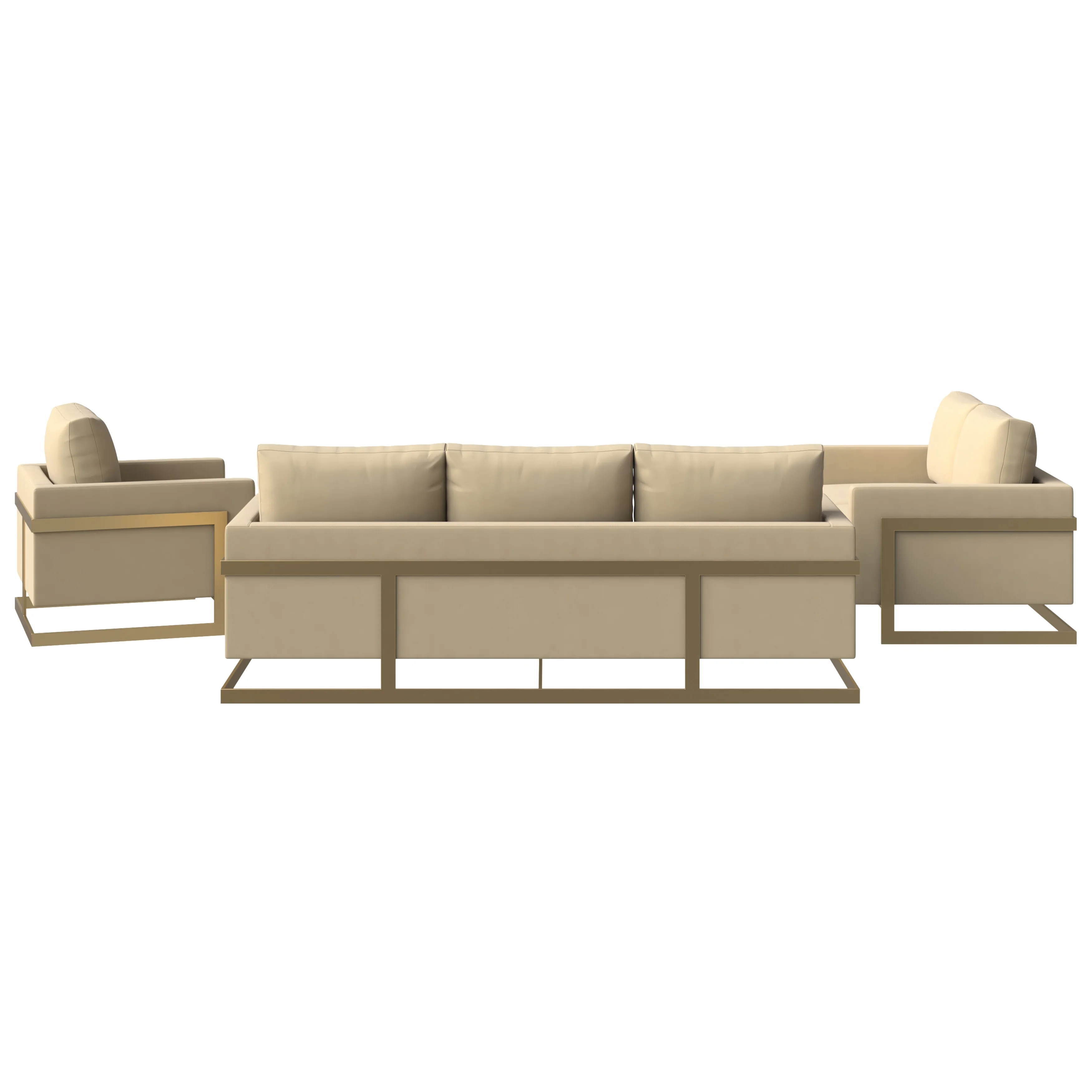 Lincoln 3-Piece Velvet Living Room Sofa Set With Gold Frame