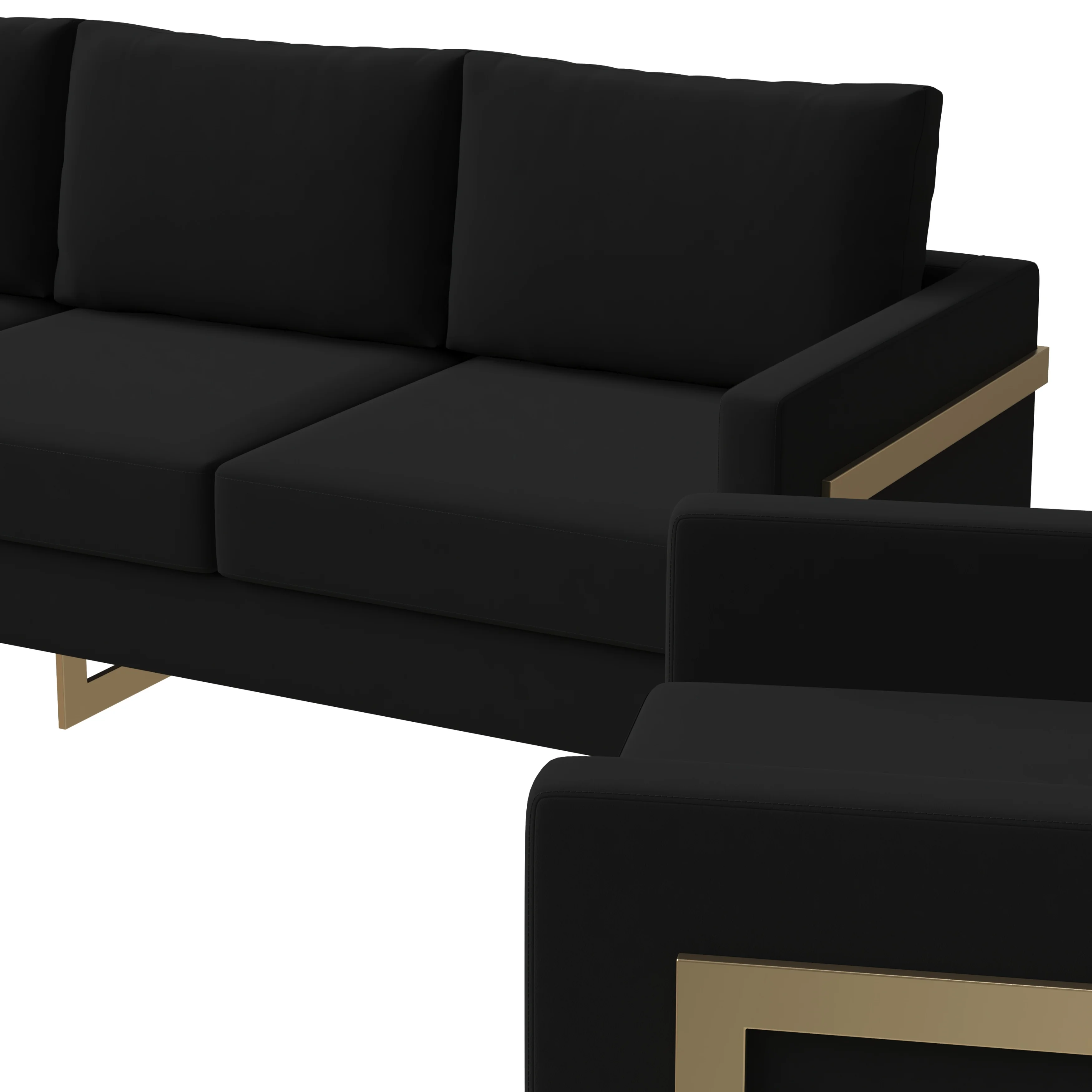 Lincoln 3-Piece Velvet Living Room Sofa Set With Gold Frame
