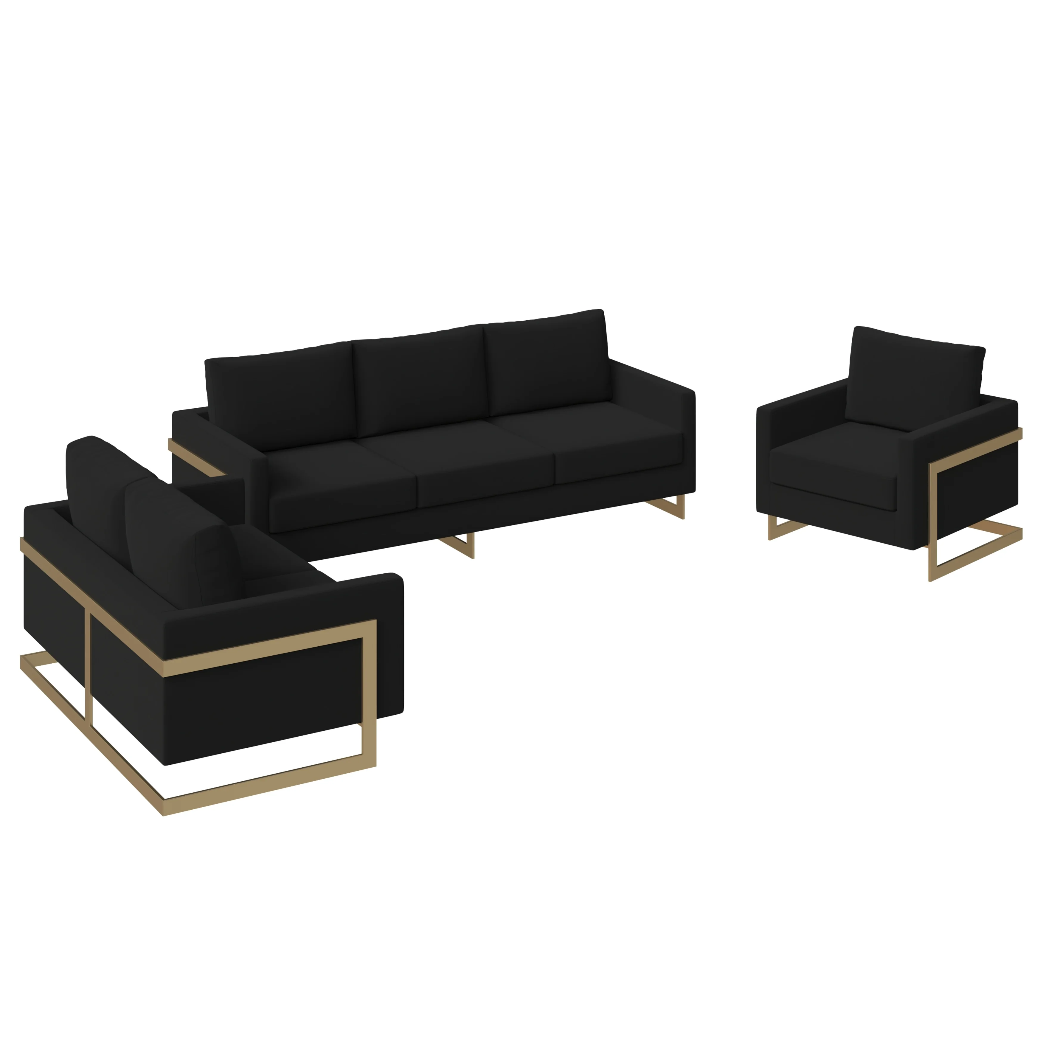 Lincoln 3-Piece Velvet Living Room Sofa Set With Gold Frame
