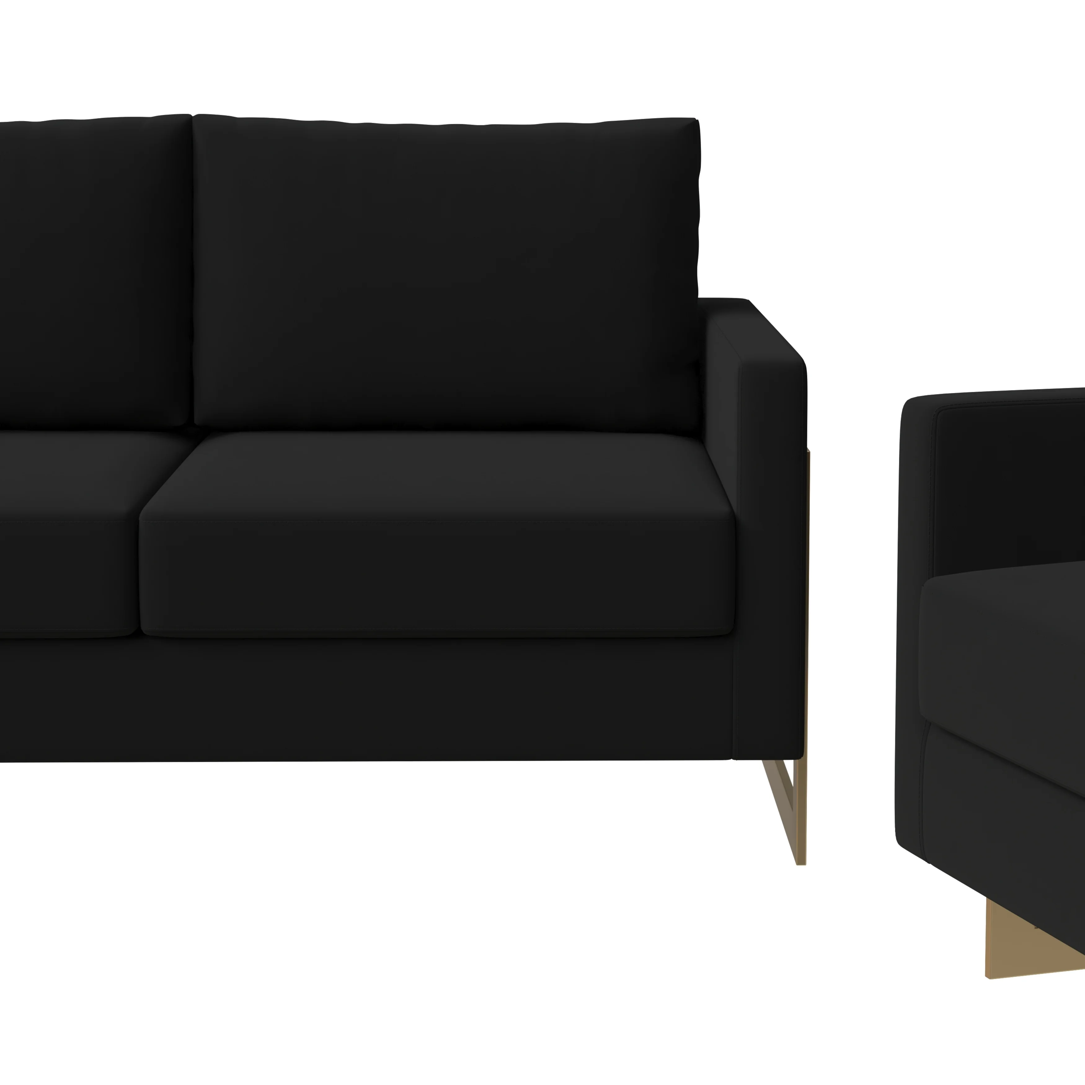 Lincoln 3-Piece Velvet Living Room Sofa Set With Gold Frame