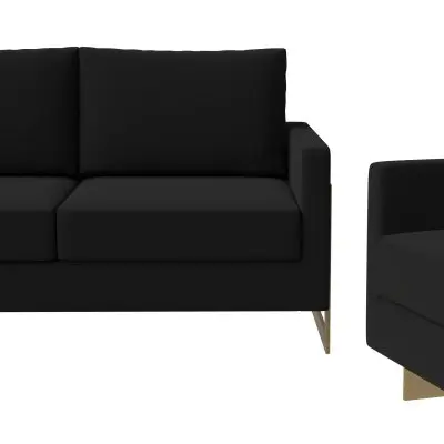 Lincoln 3-Piece Velvet Living Room Sofa Set With Gold Frame
