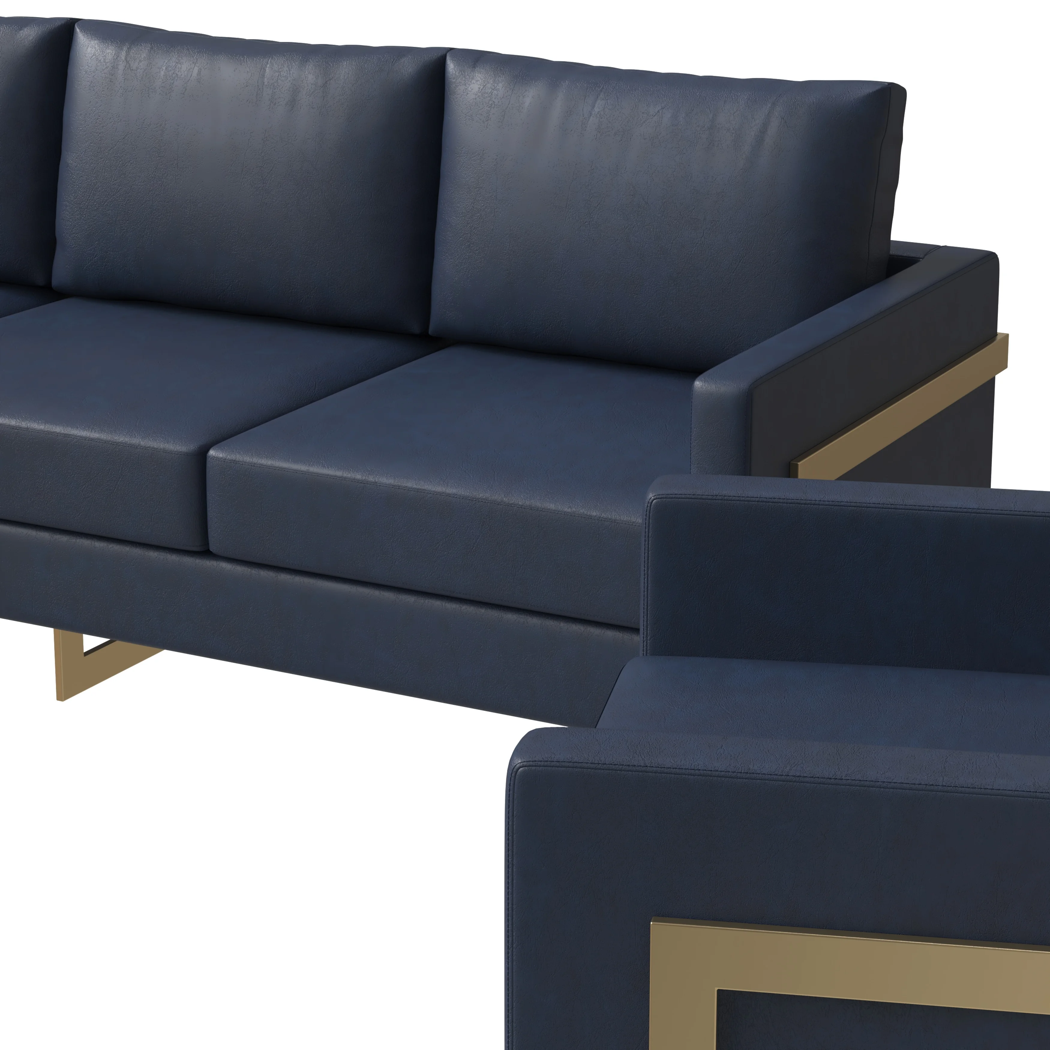Lincoln 3-Piece Velvet Living Room Sofa Set With Gold Frame Navy Blue