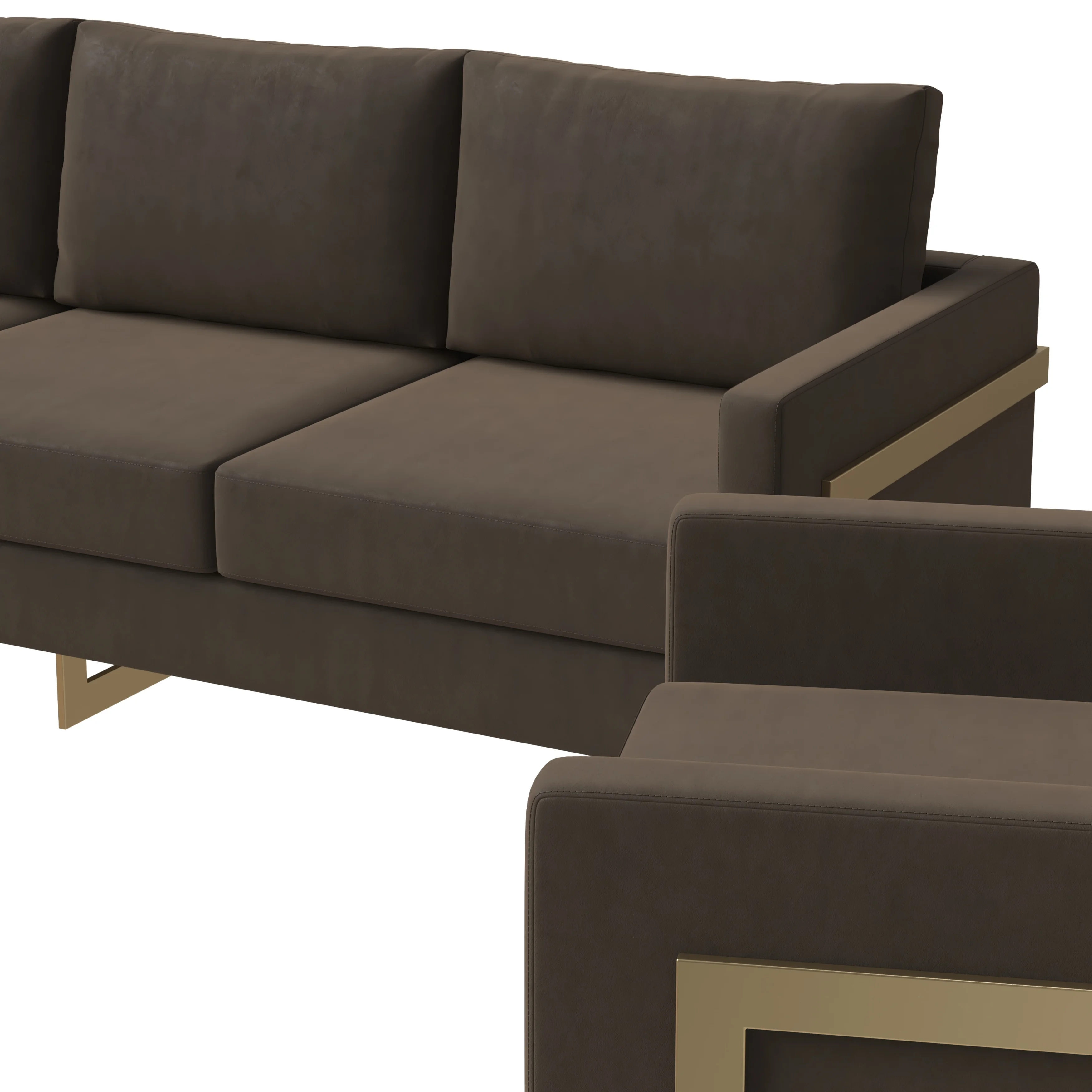 Lincoln 3-Piece Velvet Living Room Sofa Set With Gold Frame