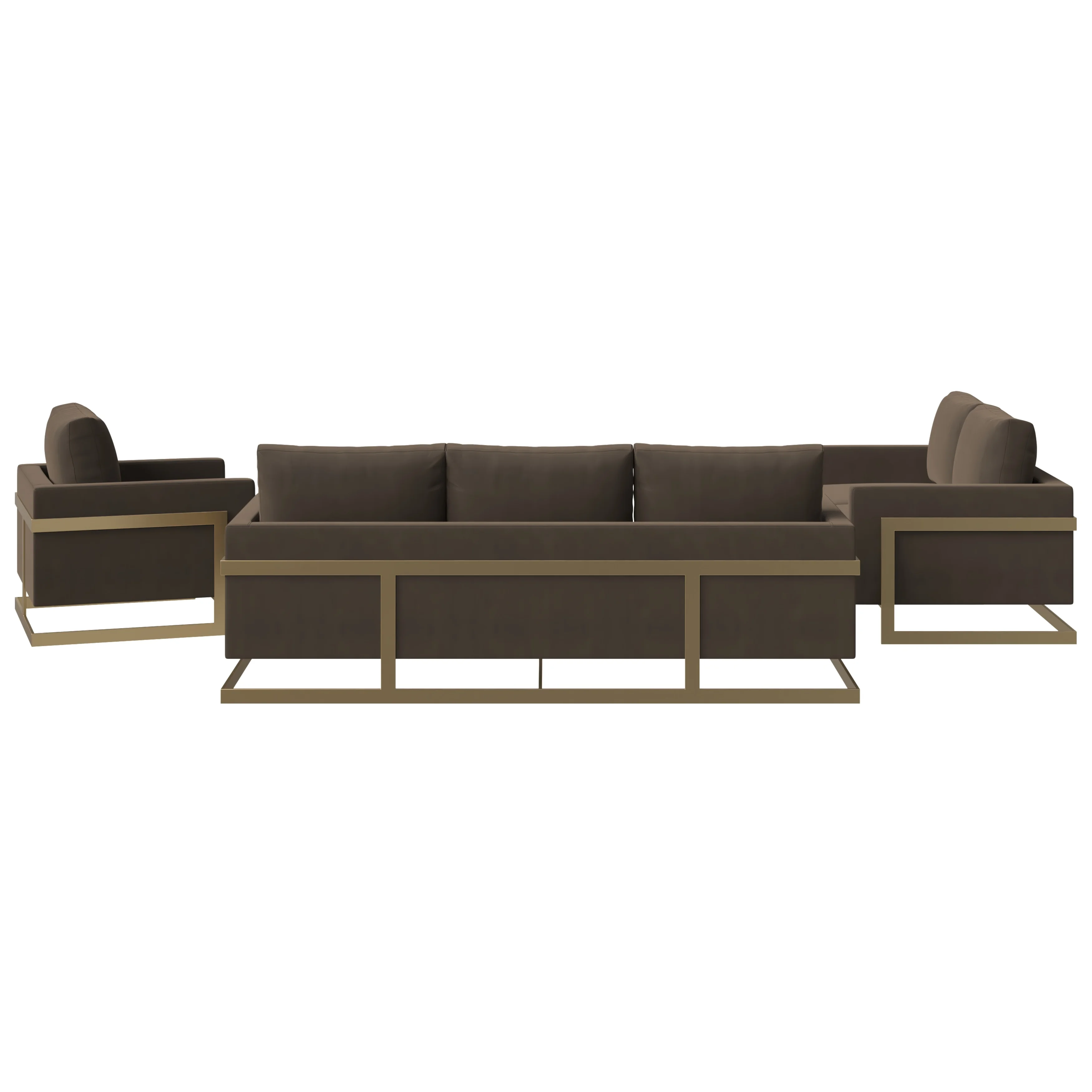Lincoln 3-Piece Velvet Living Room Sofa Set With Gold Frame