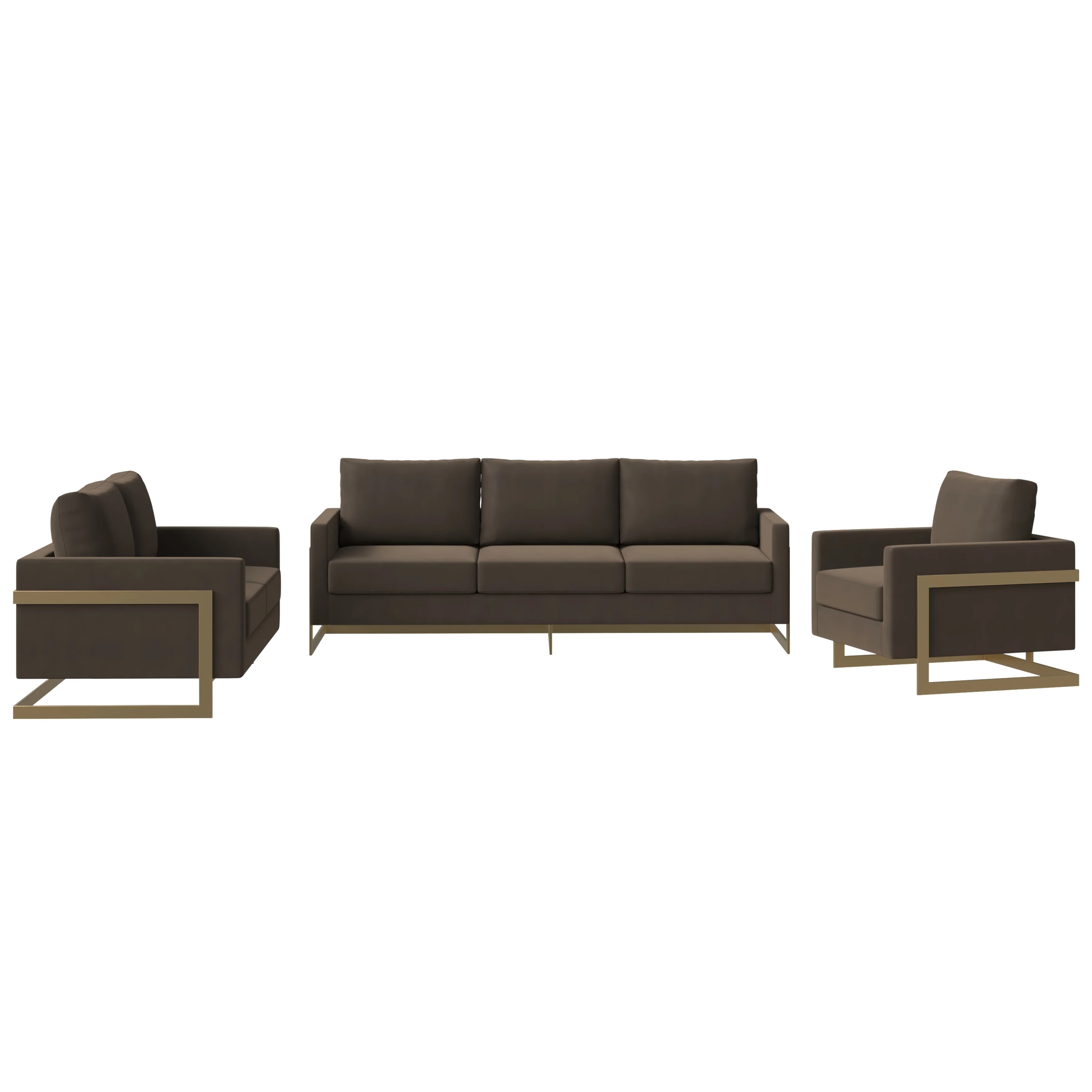 Lincoln 3-Piece Velvet Living Room Sofa Set With Gold Frame