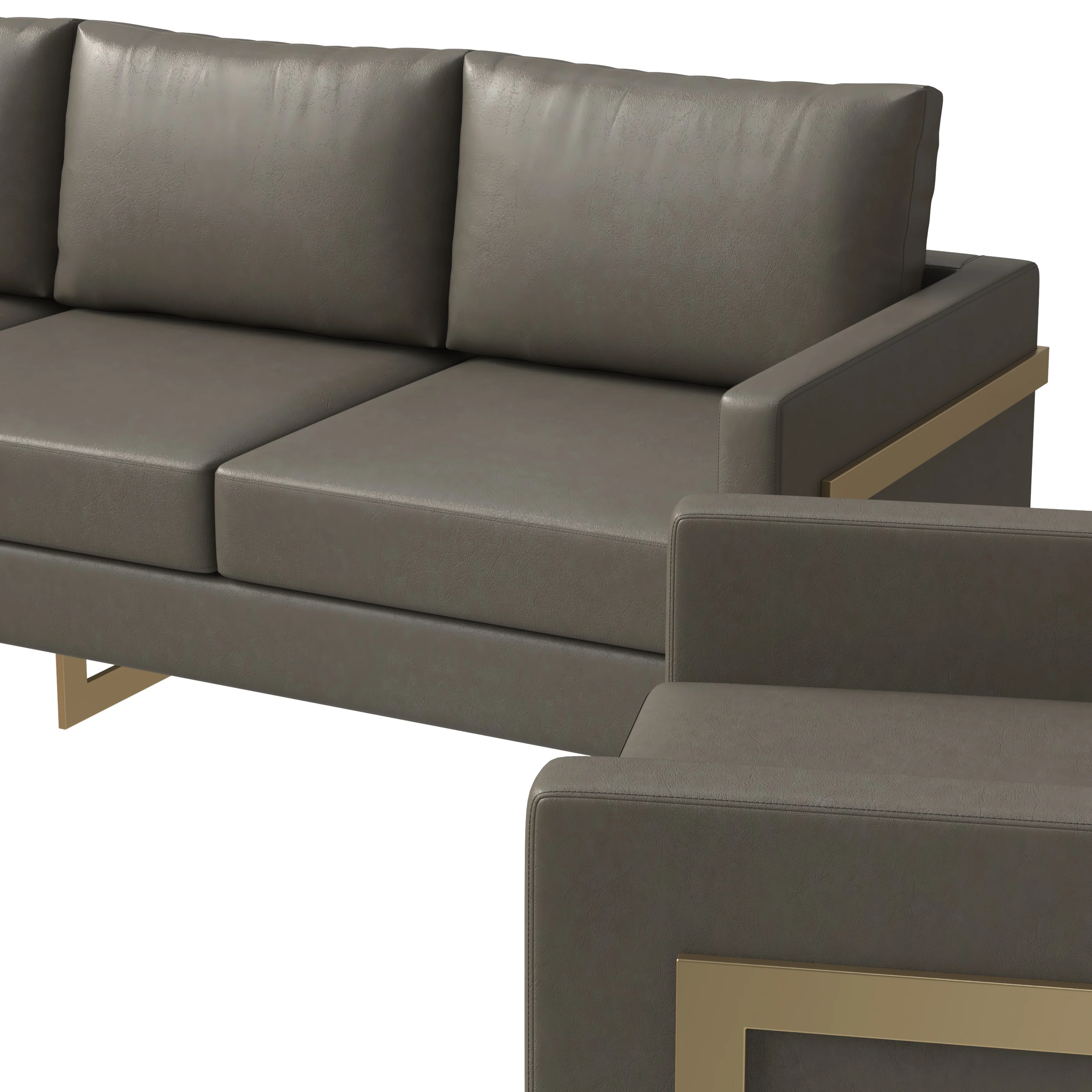 Lincoln 3-Piece Velvet Living Room Sofa Set With Gold Frame Grey
