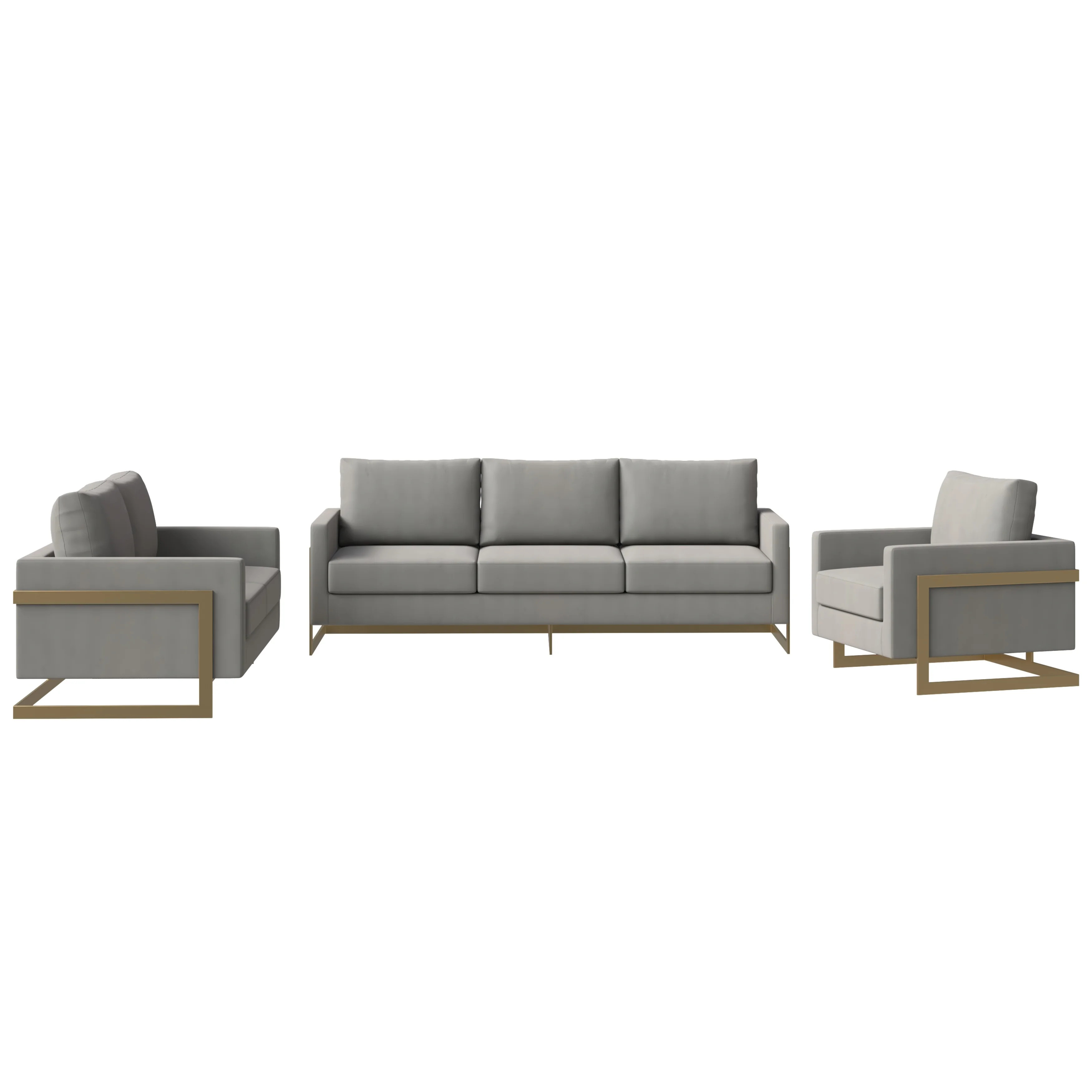 Lincoln 3-Piece Velvet Living Room Sofa Set With Gold Frame