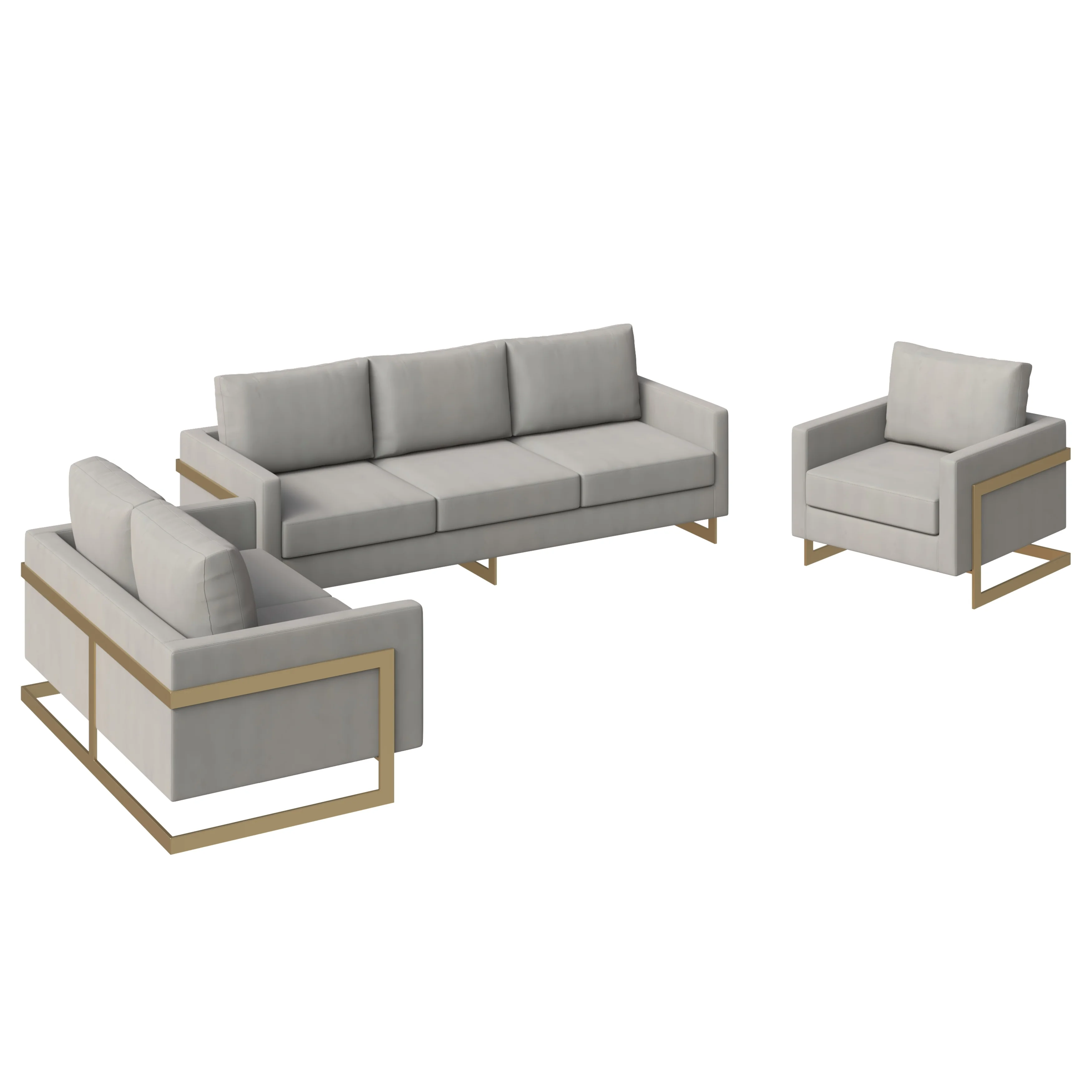 Lincoln 3-Piece Velvet Living Room Sofa Set With Gold Frame