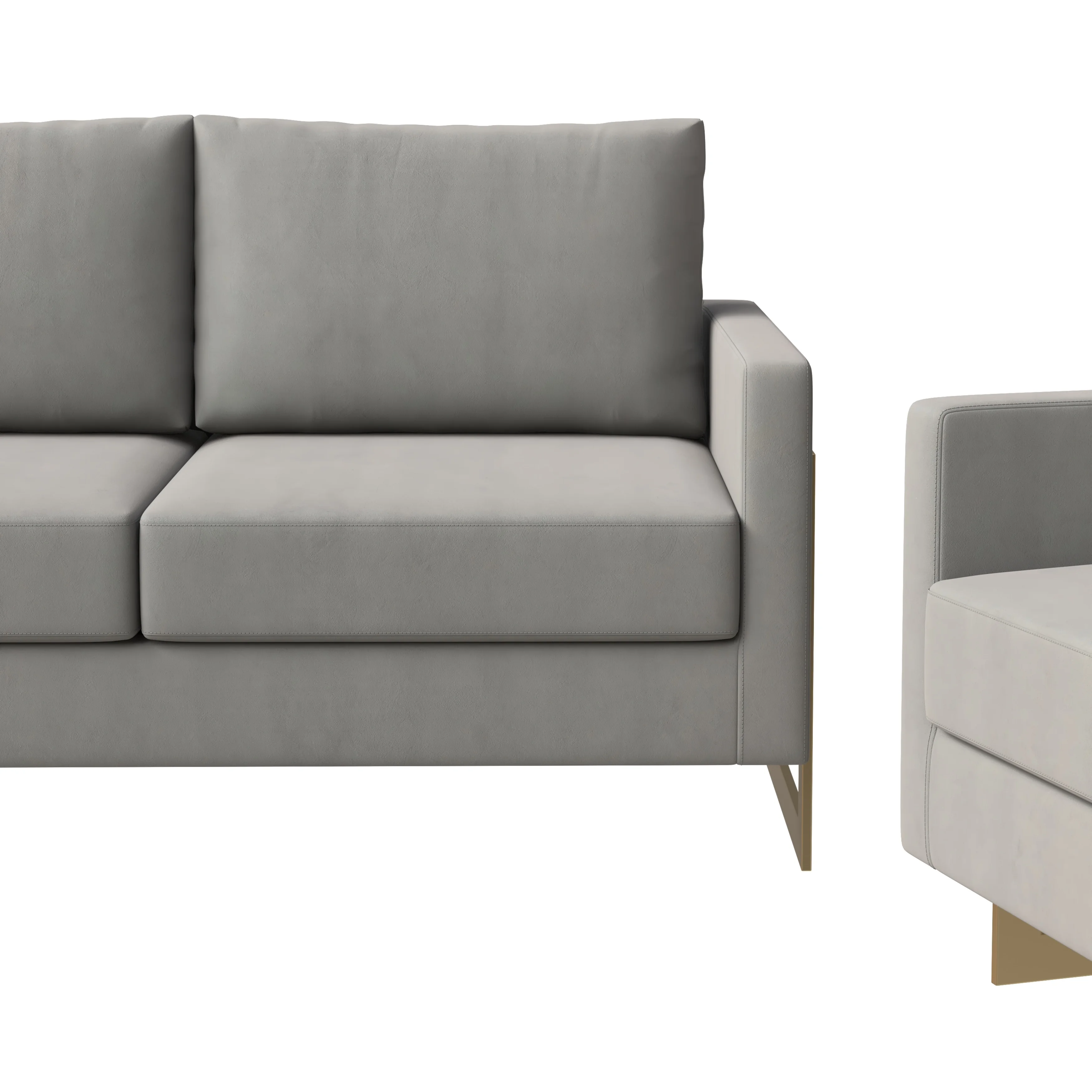 Lincoln 3-Piece Velvet Living Room Sofa Set With Gold Frame