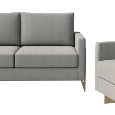 Lincoln 3-Piece Velvet Living Room Sofa Set With Gold Frame