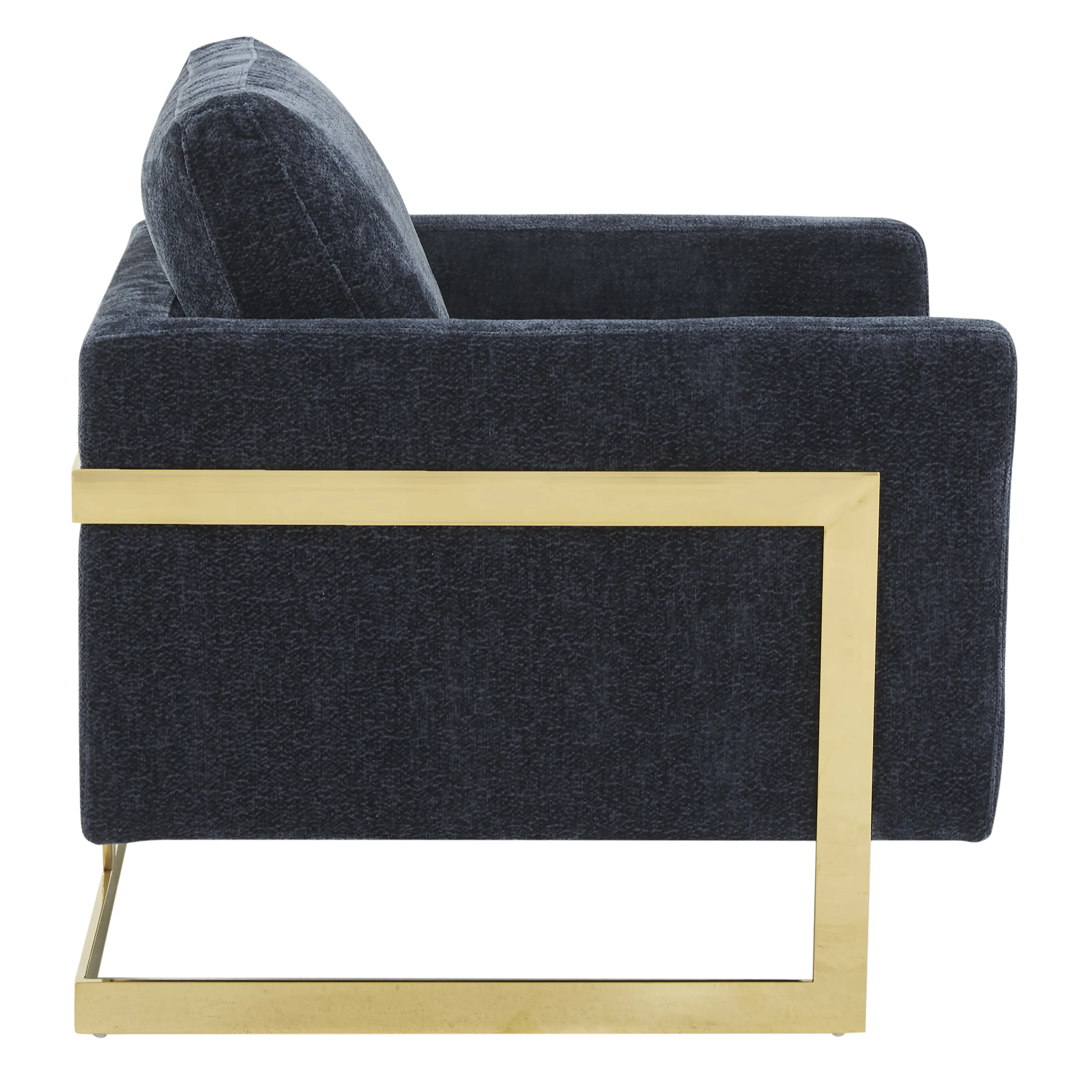 Lincoln Boucle Fabric Accent Armchair with Gold Stainless Steel Frame and Removable Back Cushion in Blue