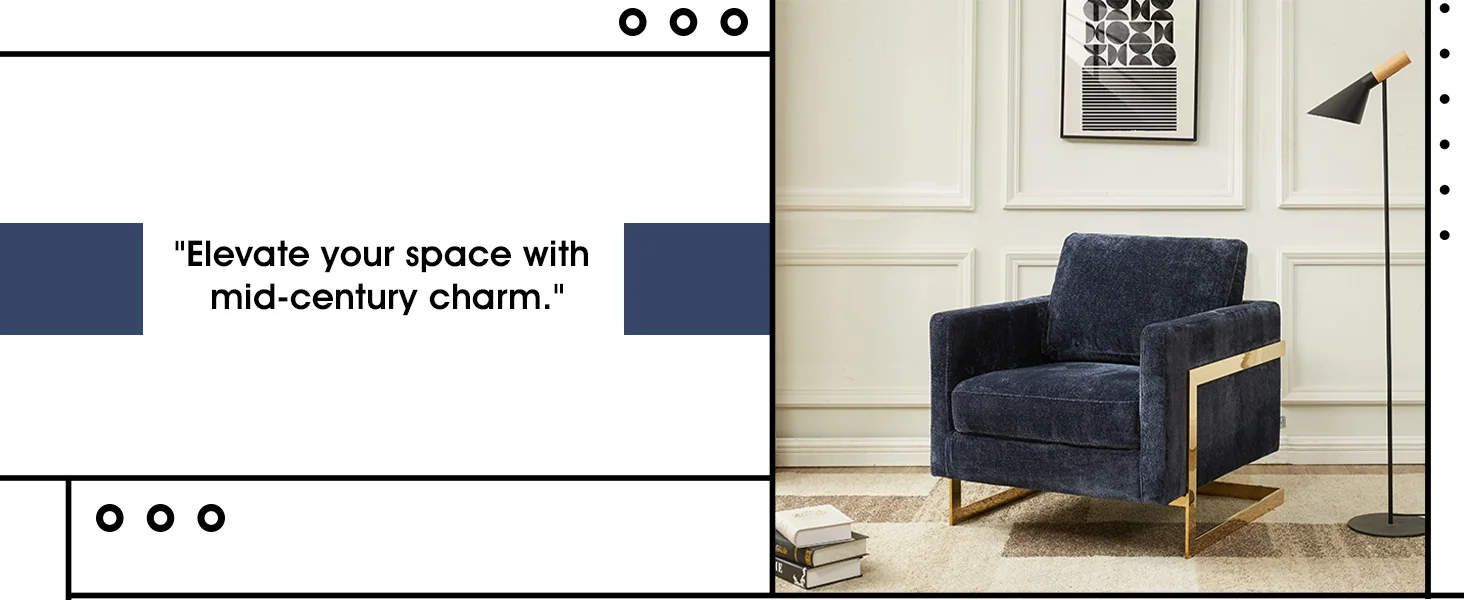 Lincoln Boucle Fabric Accent Armchair with Gold Stainless Steel Frame and Removable Back Cushion in Blue