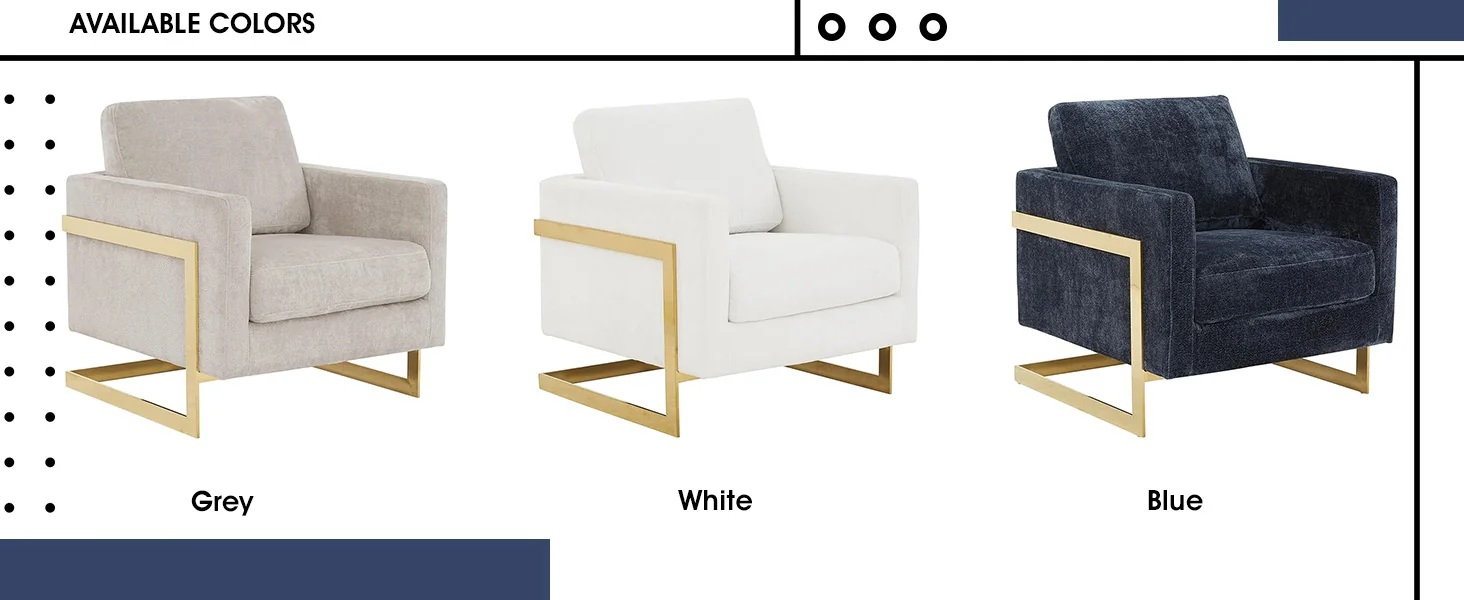 Lincoln Boucle Fabric Accent Armchair with Gold Stainless Steel Frame and Removable Back Cushion in Blue