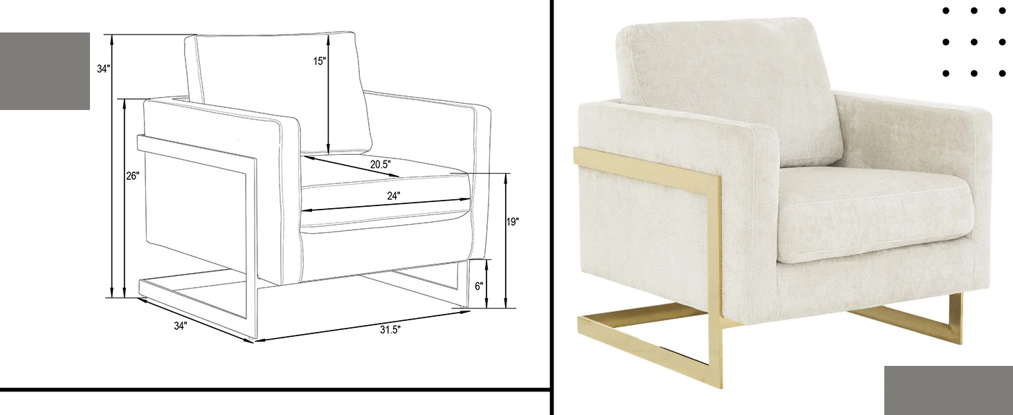 Lincoln Boucle Fabric Accent Armchair with Gold Stainless Steel Frame and Removable Back Cushion in Grey