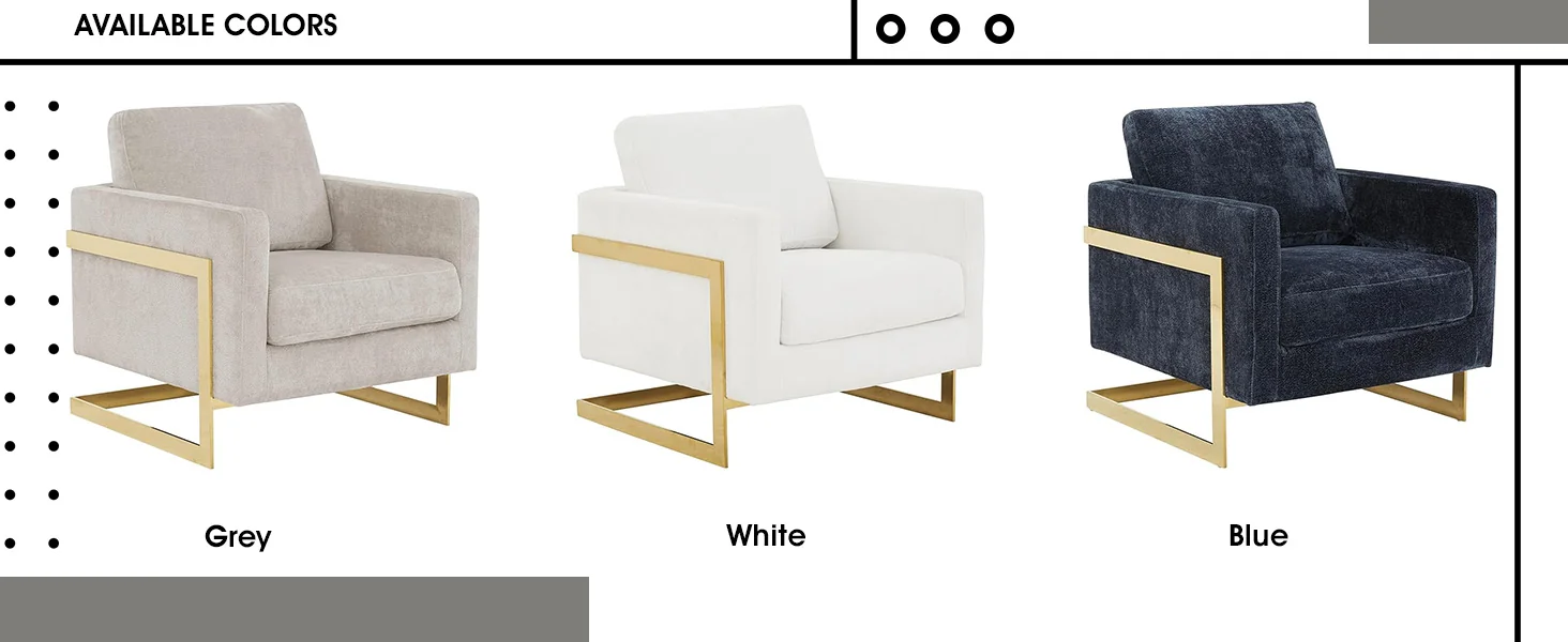 Lincoln Boucle Fabric Accent Armchair with Gold Stainless Steel Frame and Removable Back Cushion in Grey