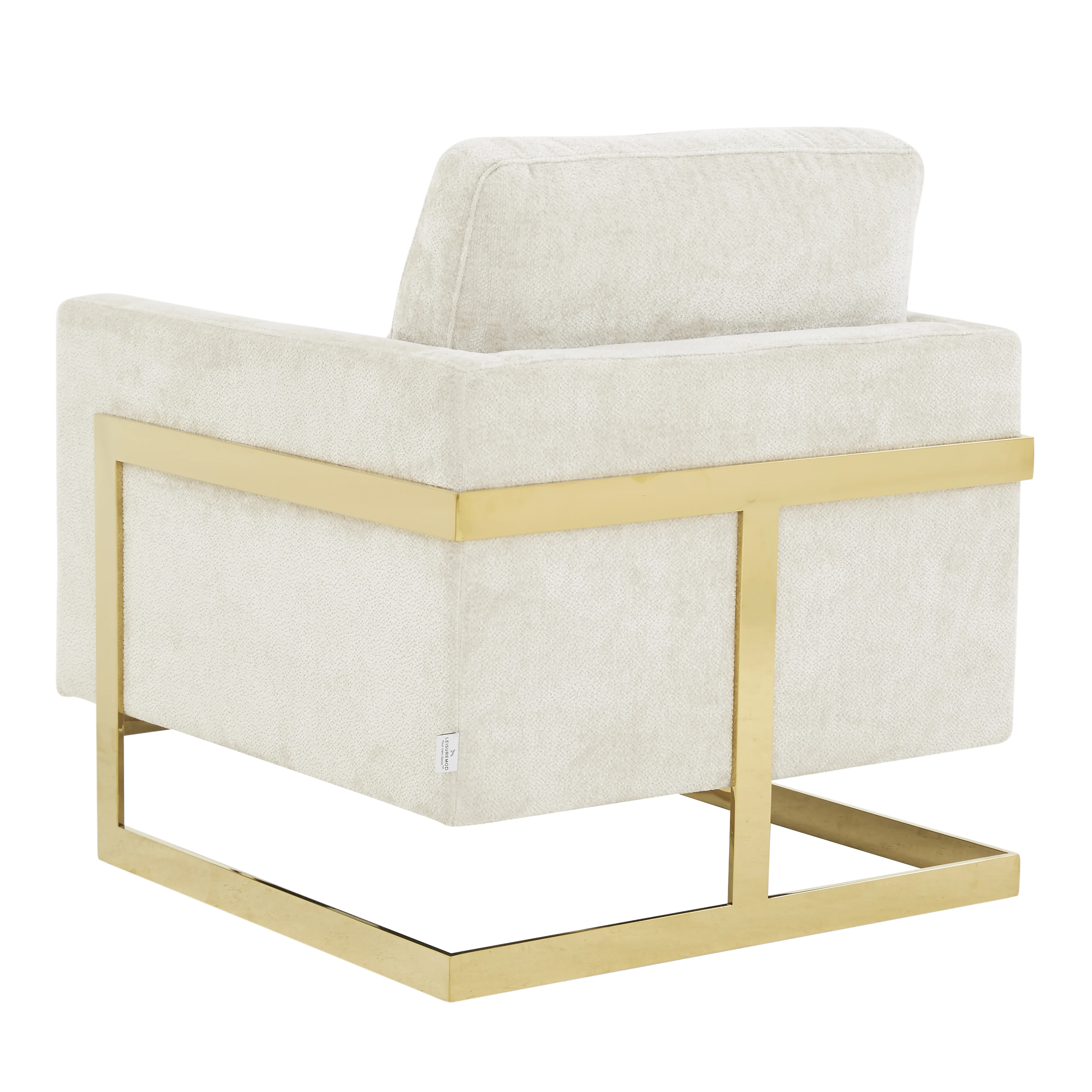 Lincoln Boucle Fabric Accent Armchair with Gold Stainless Steel Frame and Removable Back Cushion in Grey