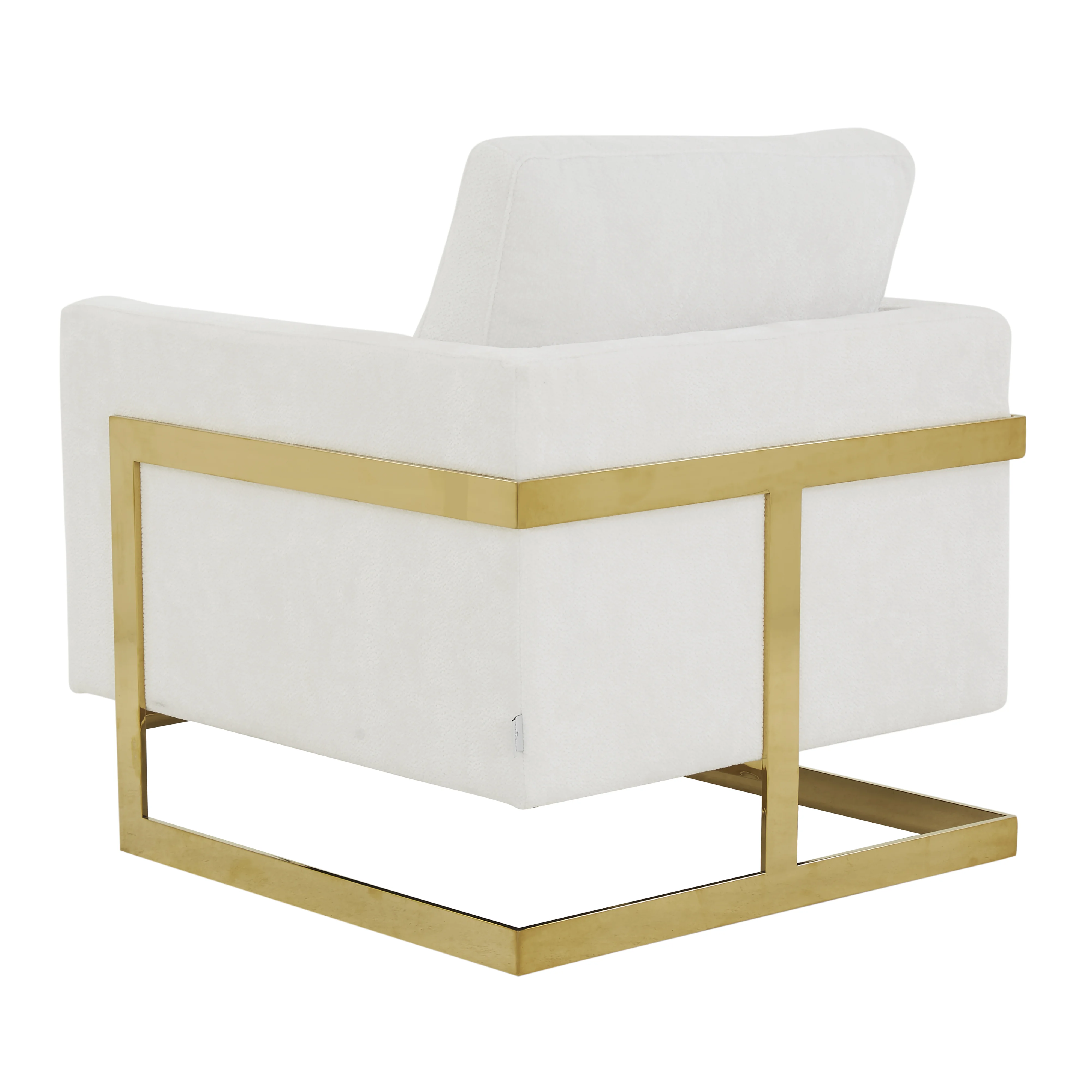 Lincoln Boucle Fabric Accent Armchair with Gold Stainless Steel Frame and Removable Back Cushion in White