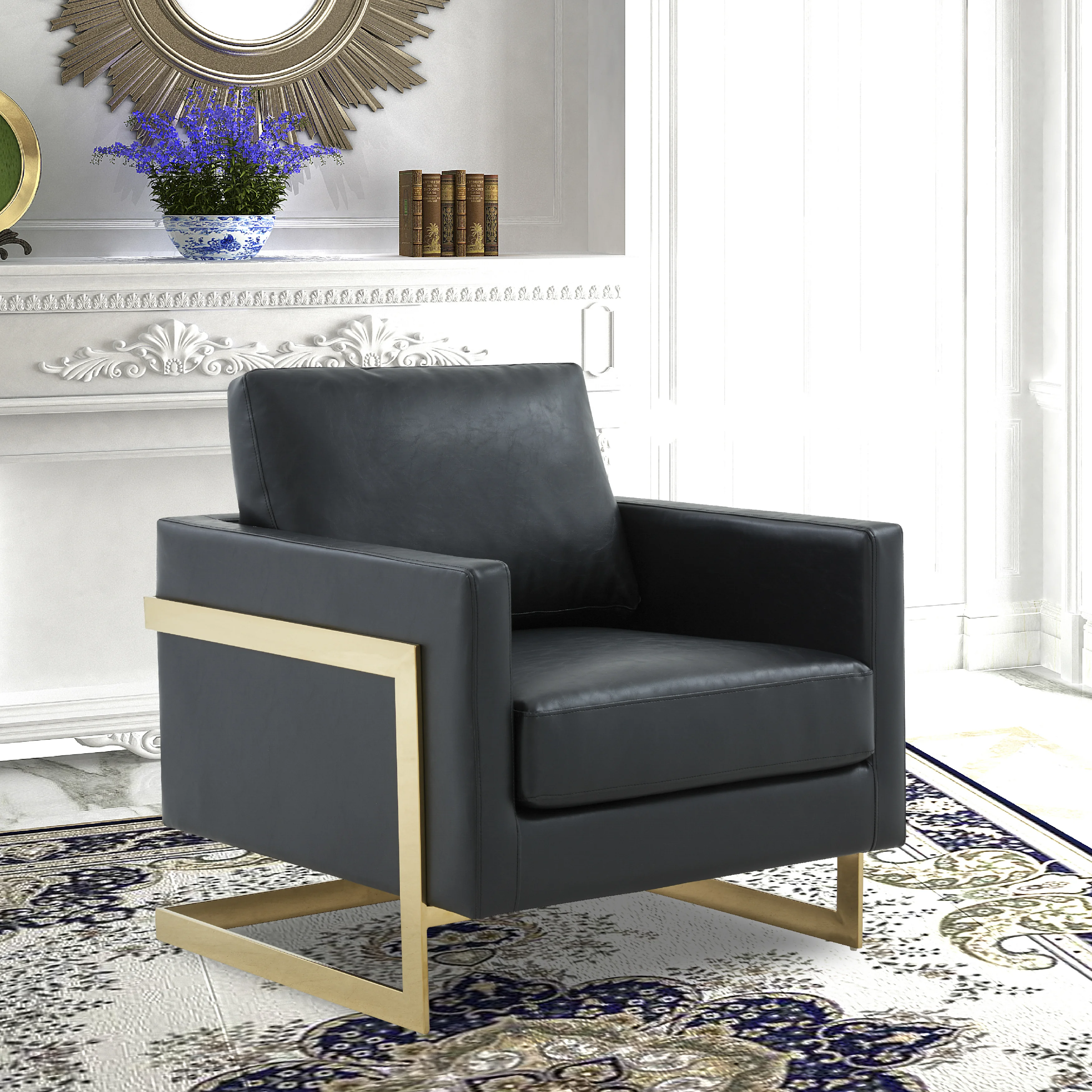 Lincoln Leather Accent Armchair With Gold Frame