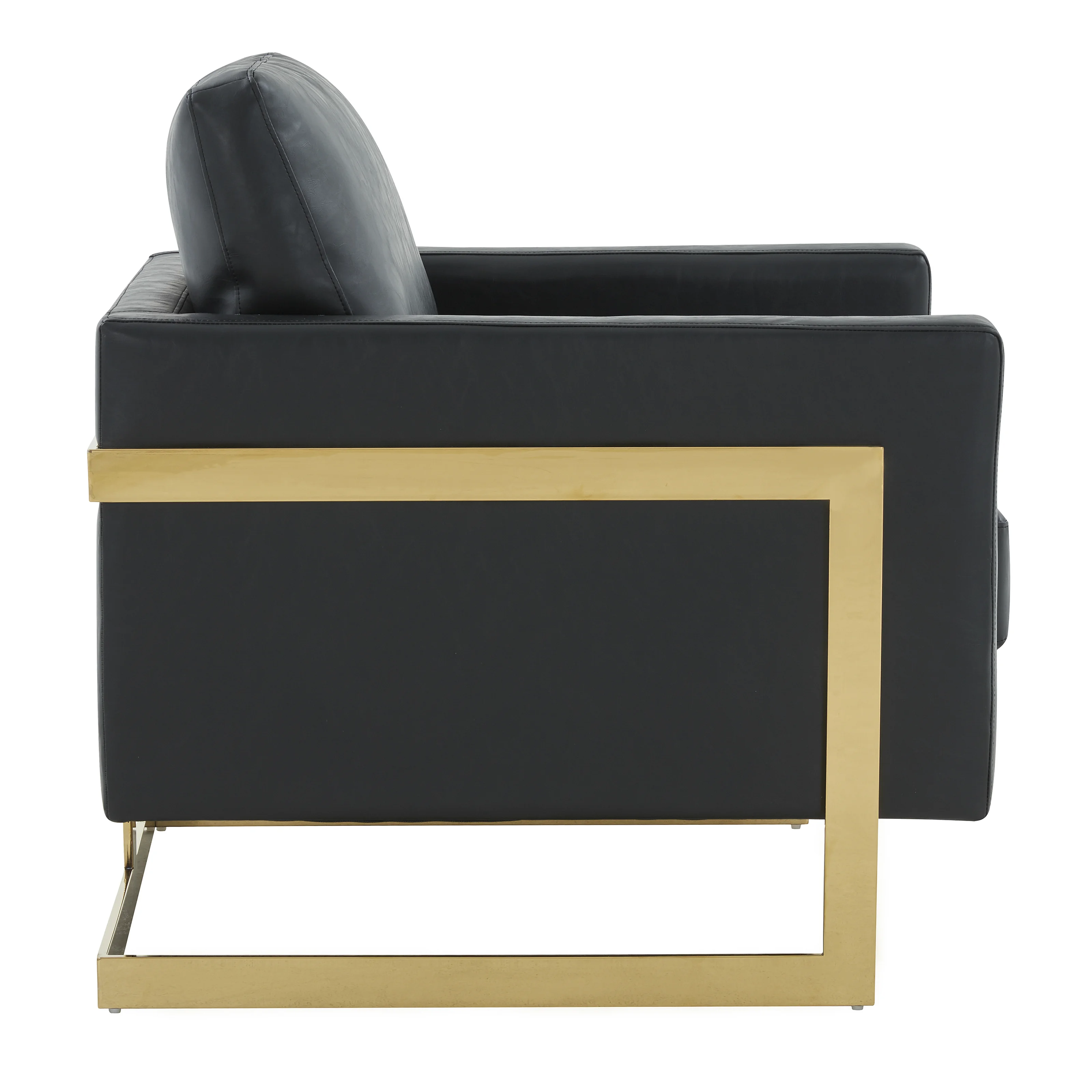 Lincoln Leather Accent Armchair With Gold Frame