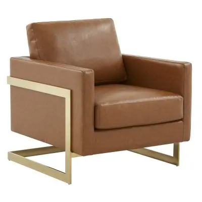 Lincoln Leather Accent Armchair With Gold Frame