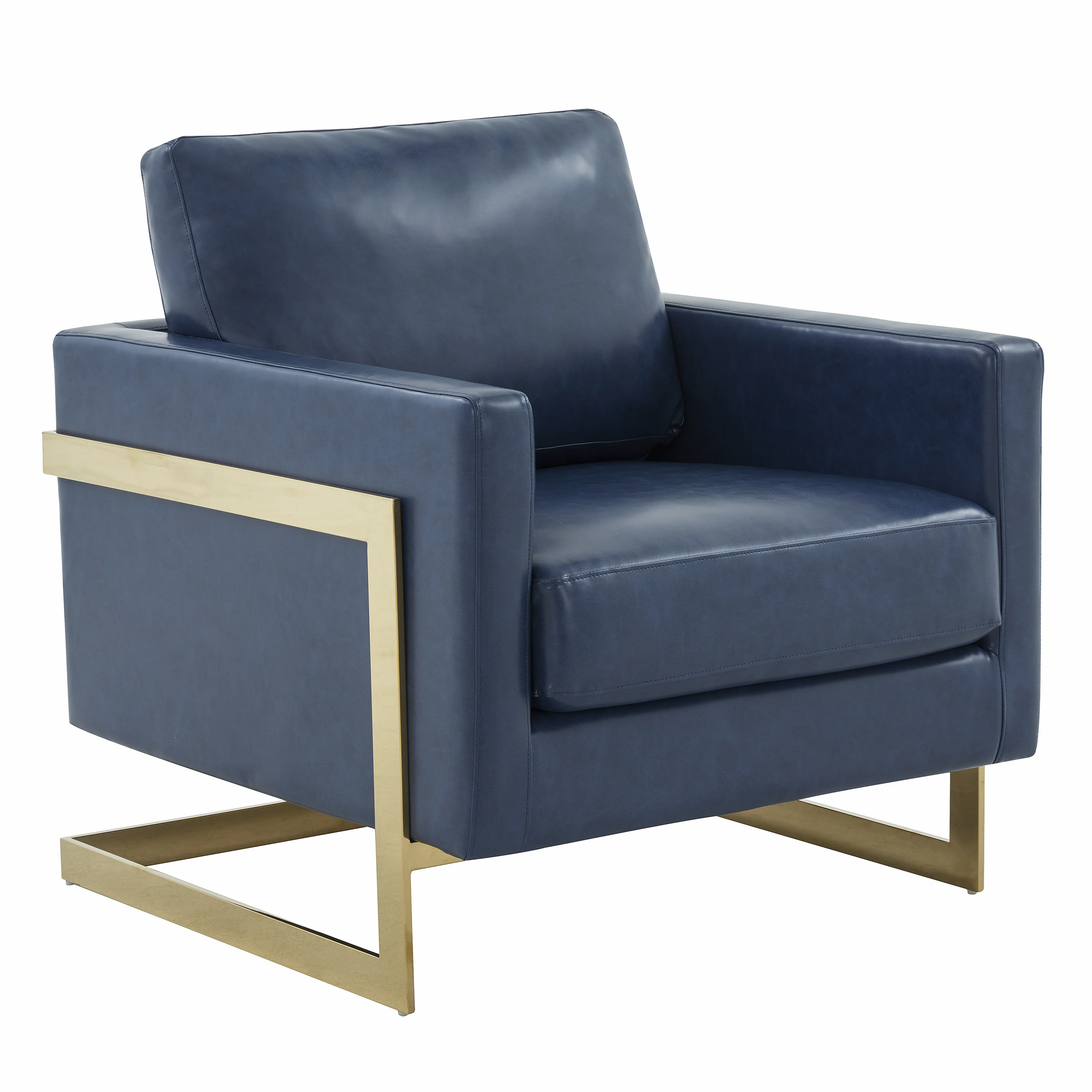 Lincoln Leather Accent Armchair With Gold Frame