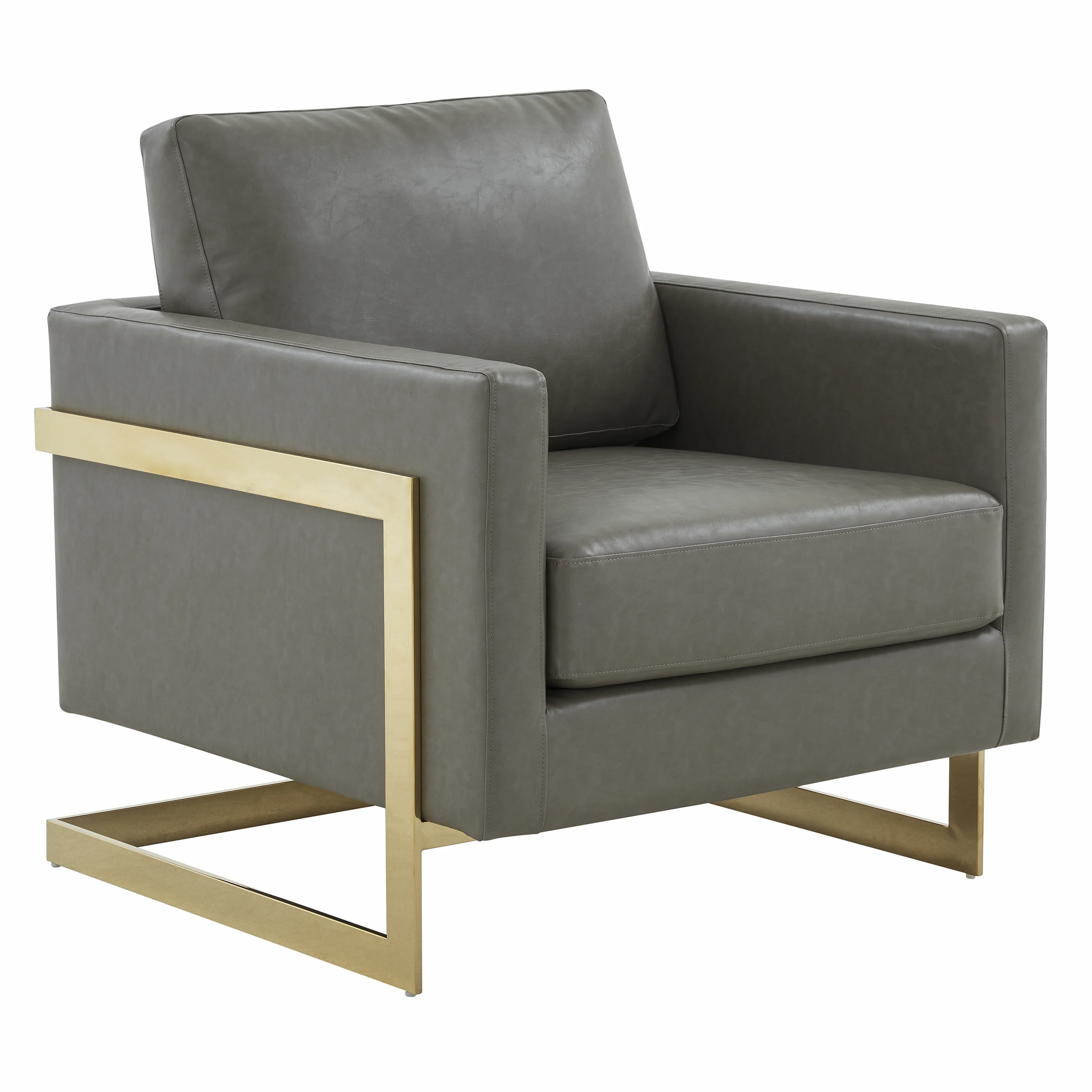 Lincoln Leather Accent Armchair With Gold Frame