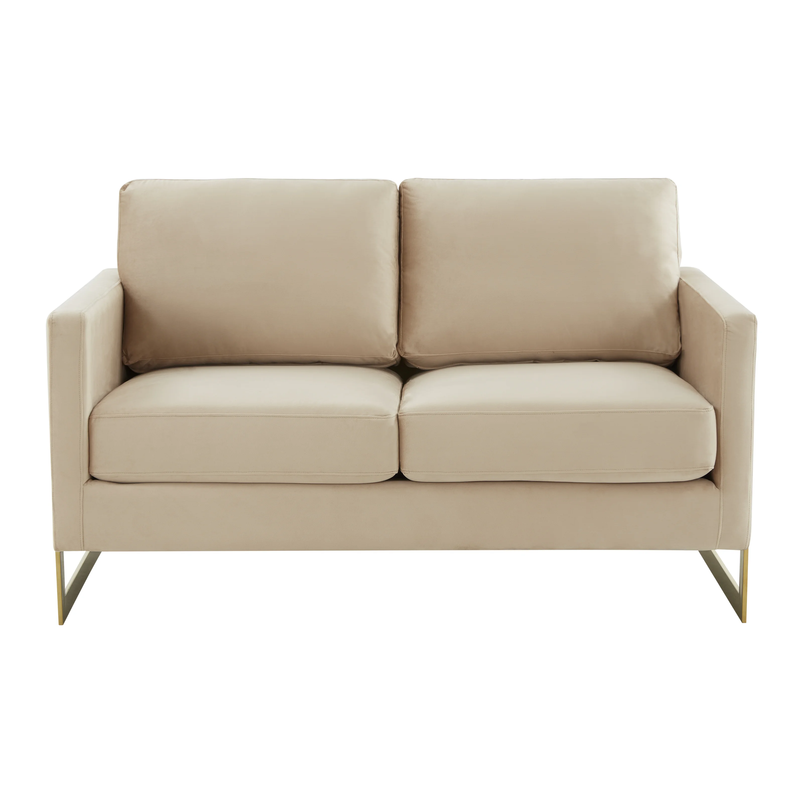 Lincoln Modern Mid-Century Upholstered Velvet Loveseat with Gold Frame