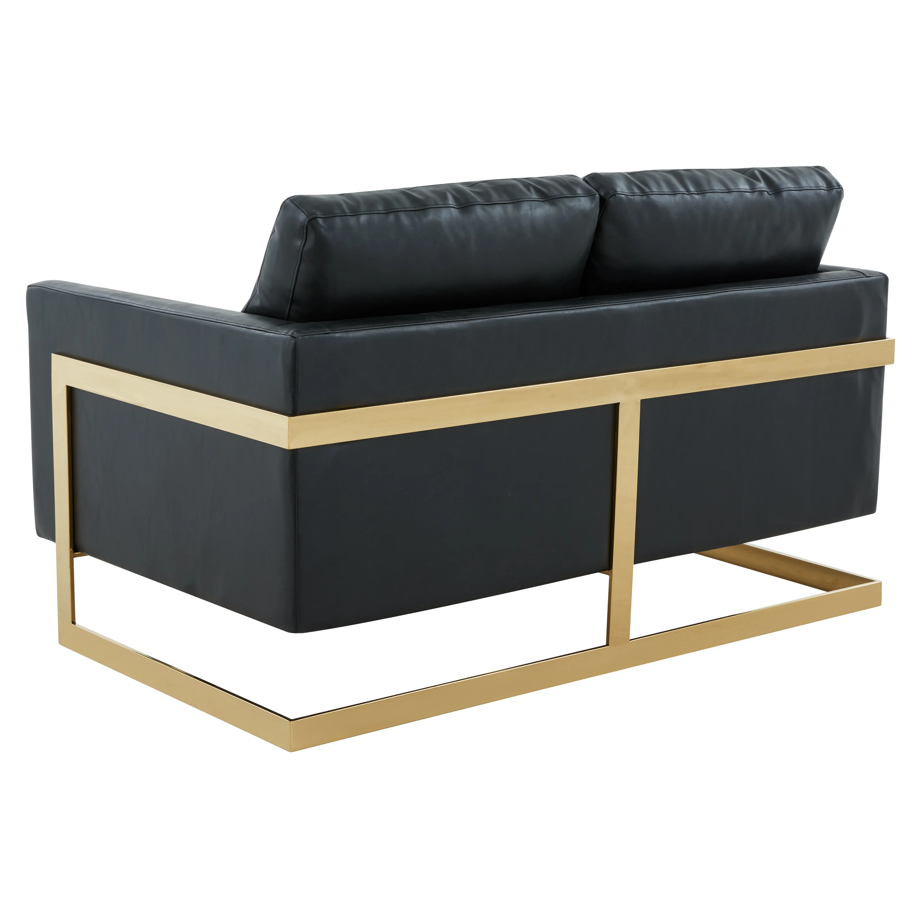 Lincoln Modern Mid-Century Upholstered Leather Loveseat with Gold Frame