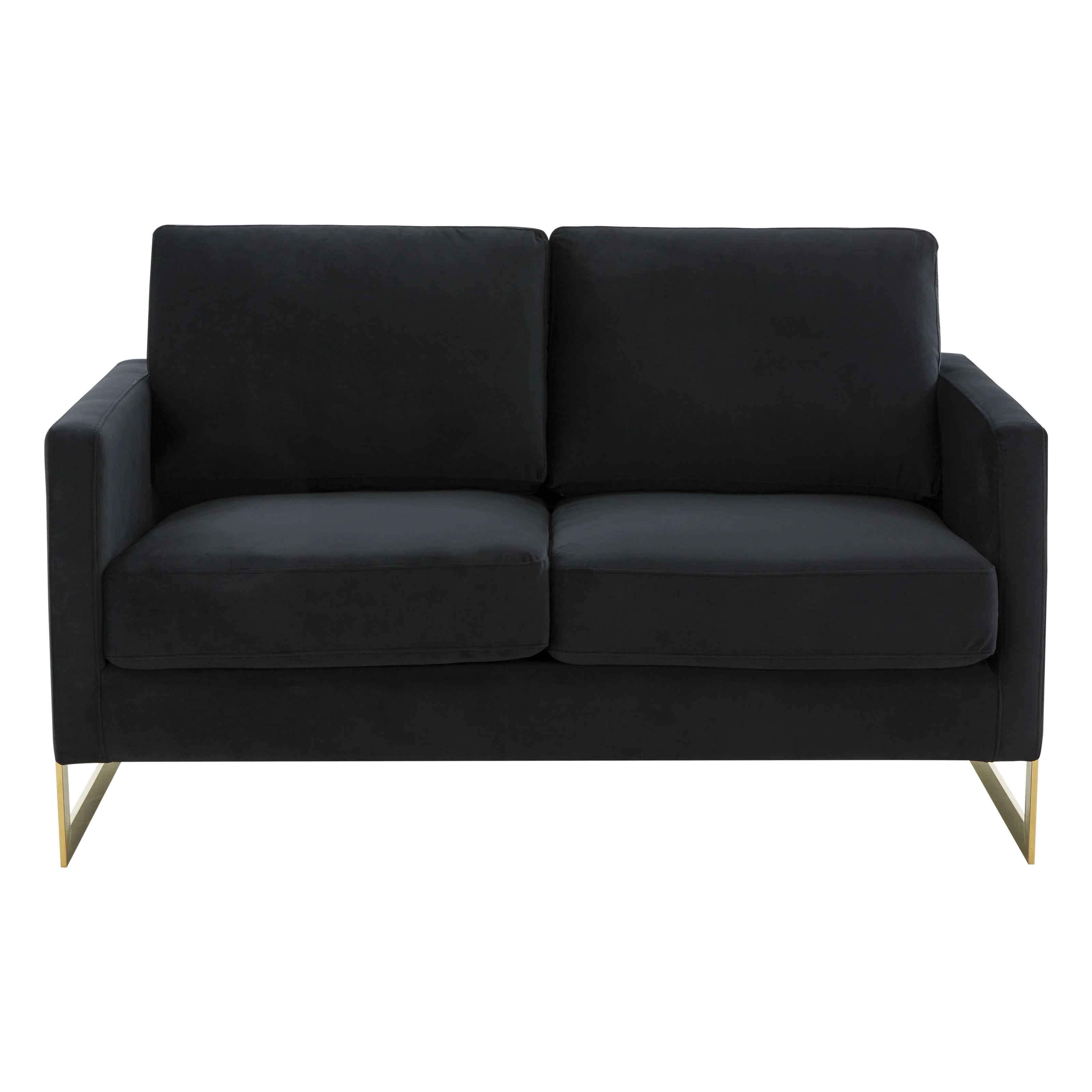 Lincoln Modern Mid-Century Upholstered Velvet Loveseat with Gold Frame