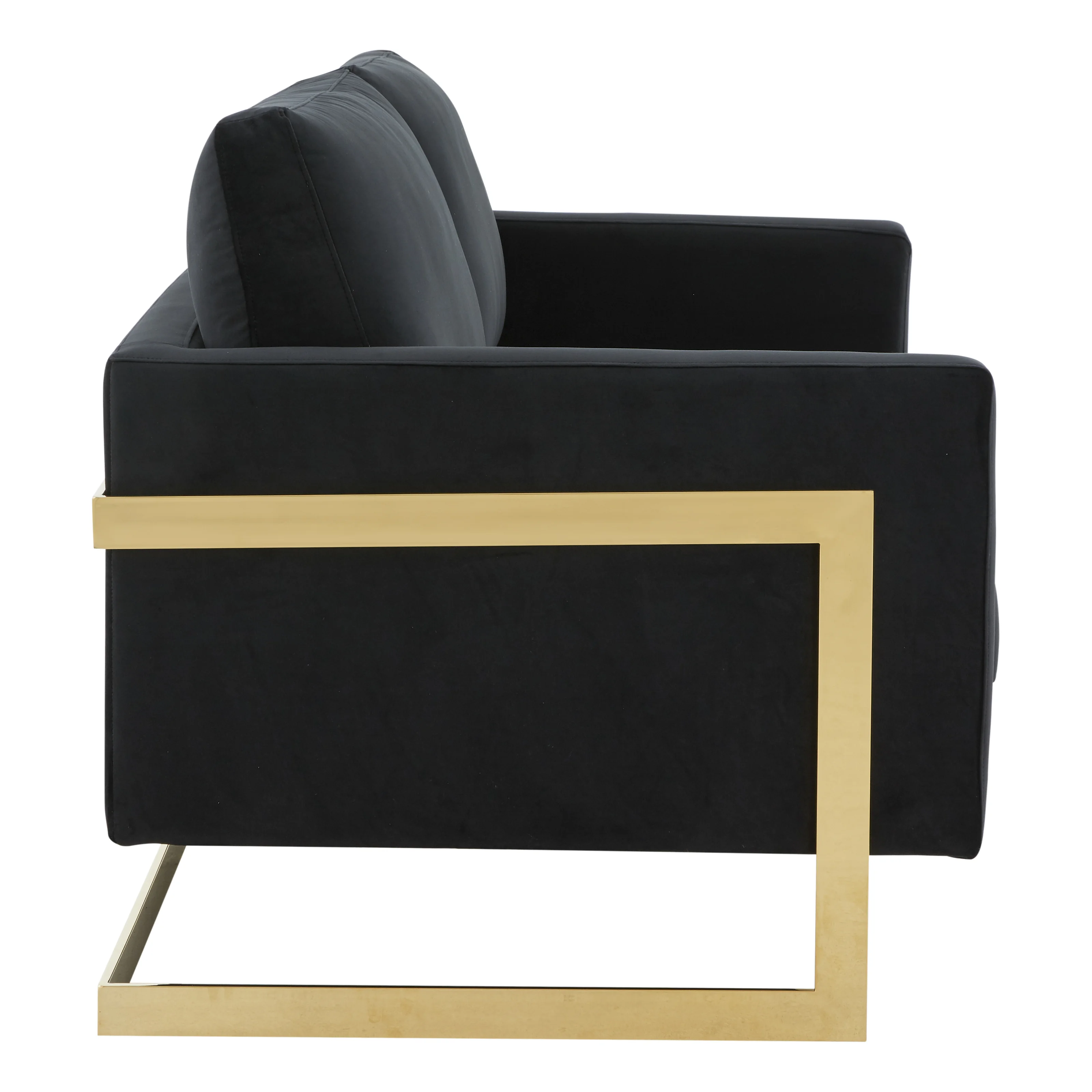 Lincoln Modern Mid-Century Upholstered Velvet Loveseat with Gold Frame