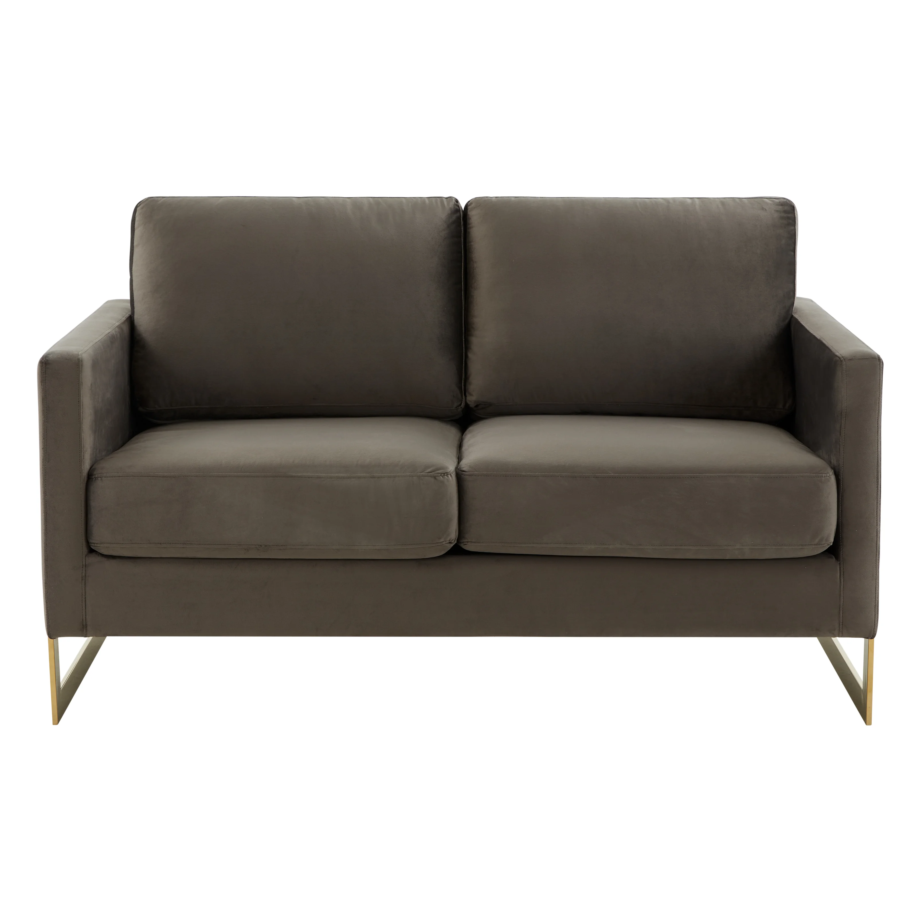 Lincoln Modern Mid-Century Upholstered Velvet Loveseat with Gold Frame
