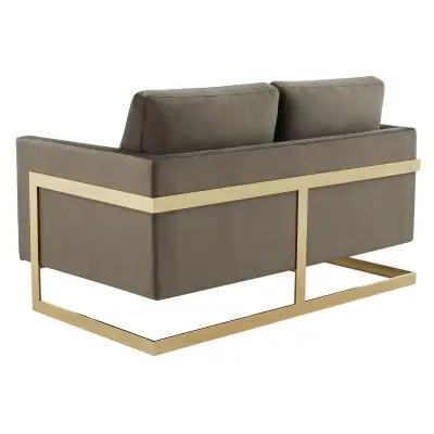 Lincoln Modern Mid-Century Upholstered Velvet Loveseat with Gold Frame