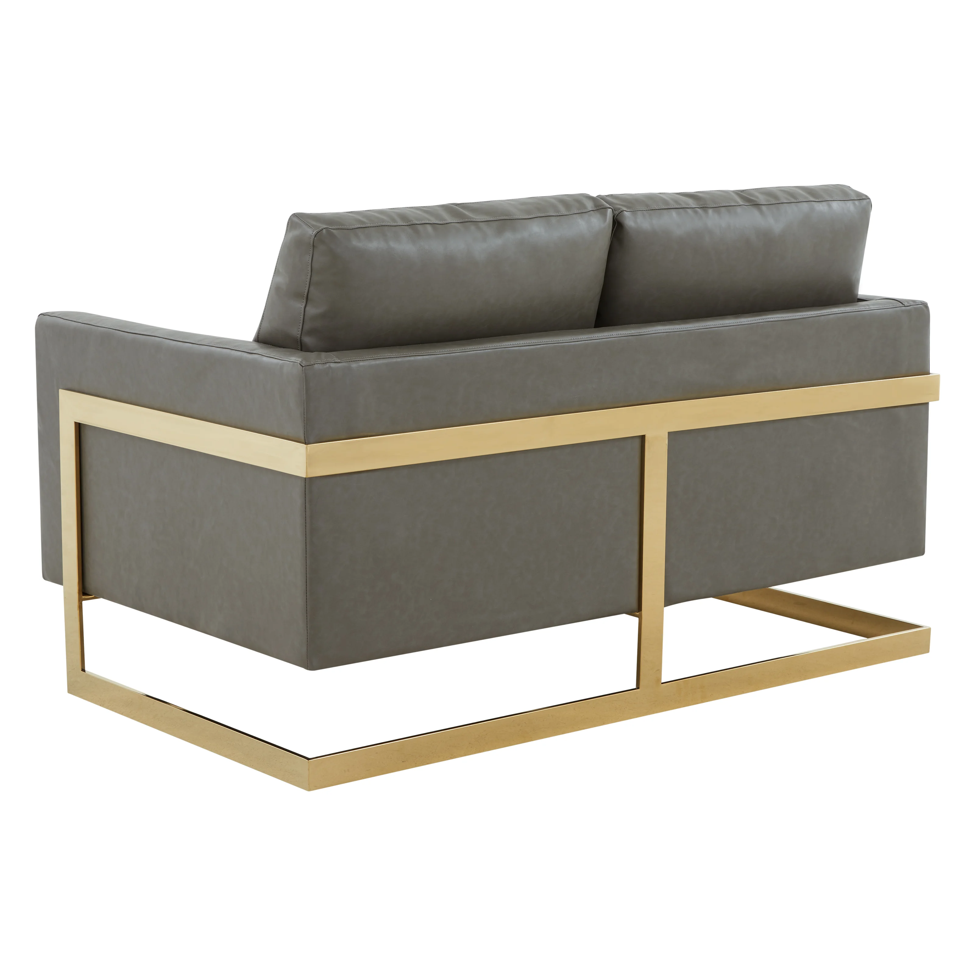 Lincoln Modern Mid-Century Upholstered Leather Loveseat with Gold Frame