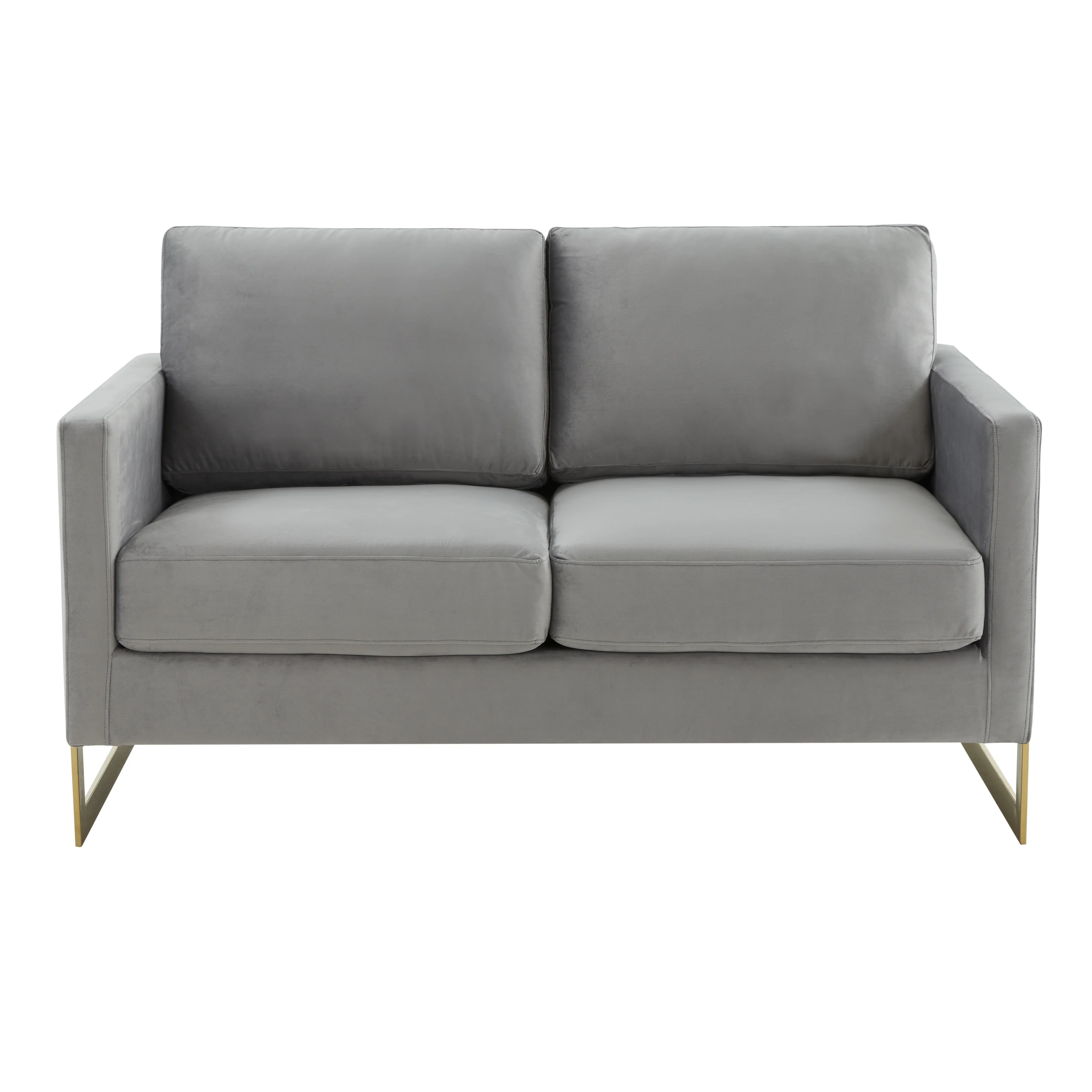Lincoln Modern Mid-Century Upholstered Velvet Loveseat with Gold Frame