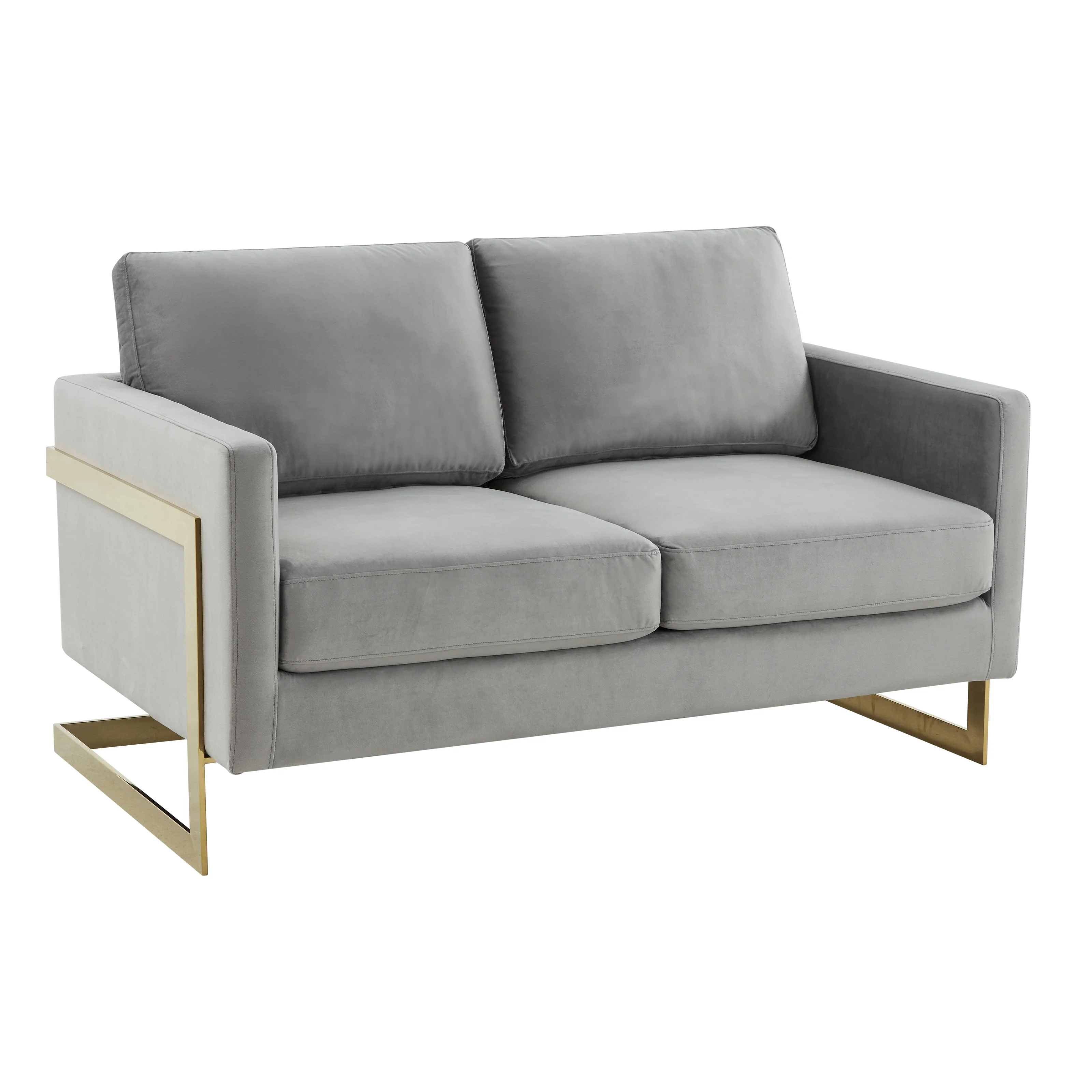 Lincoln Modern Mid-Century Upholstered Velvet Loveseat with Gold Frame