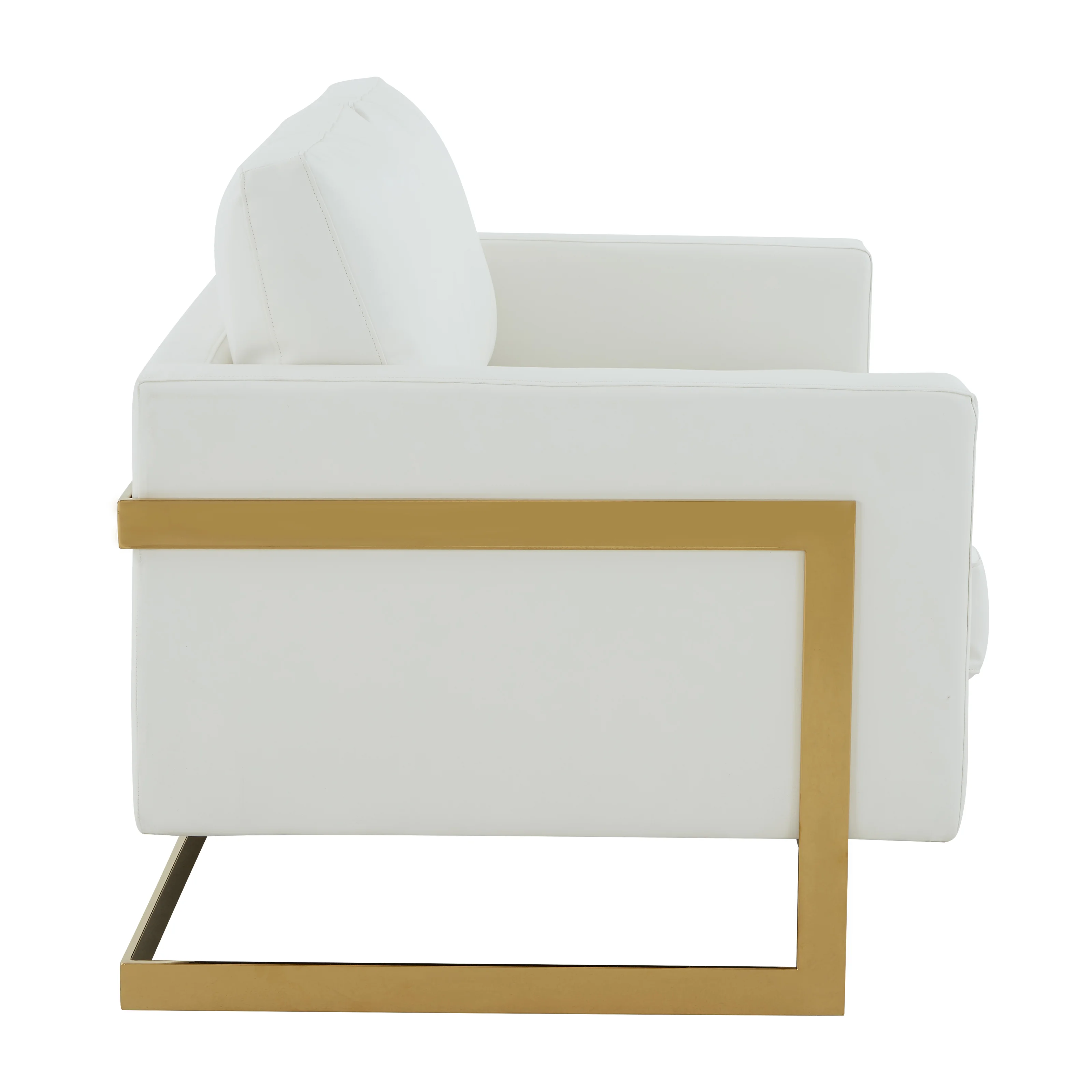 Lincoln Modern Mid-Century Upholstered Leather Loveseat with Gold Frame