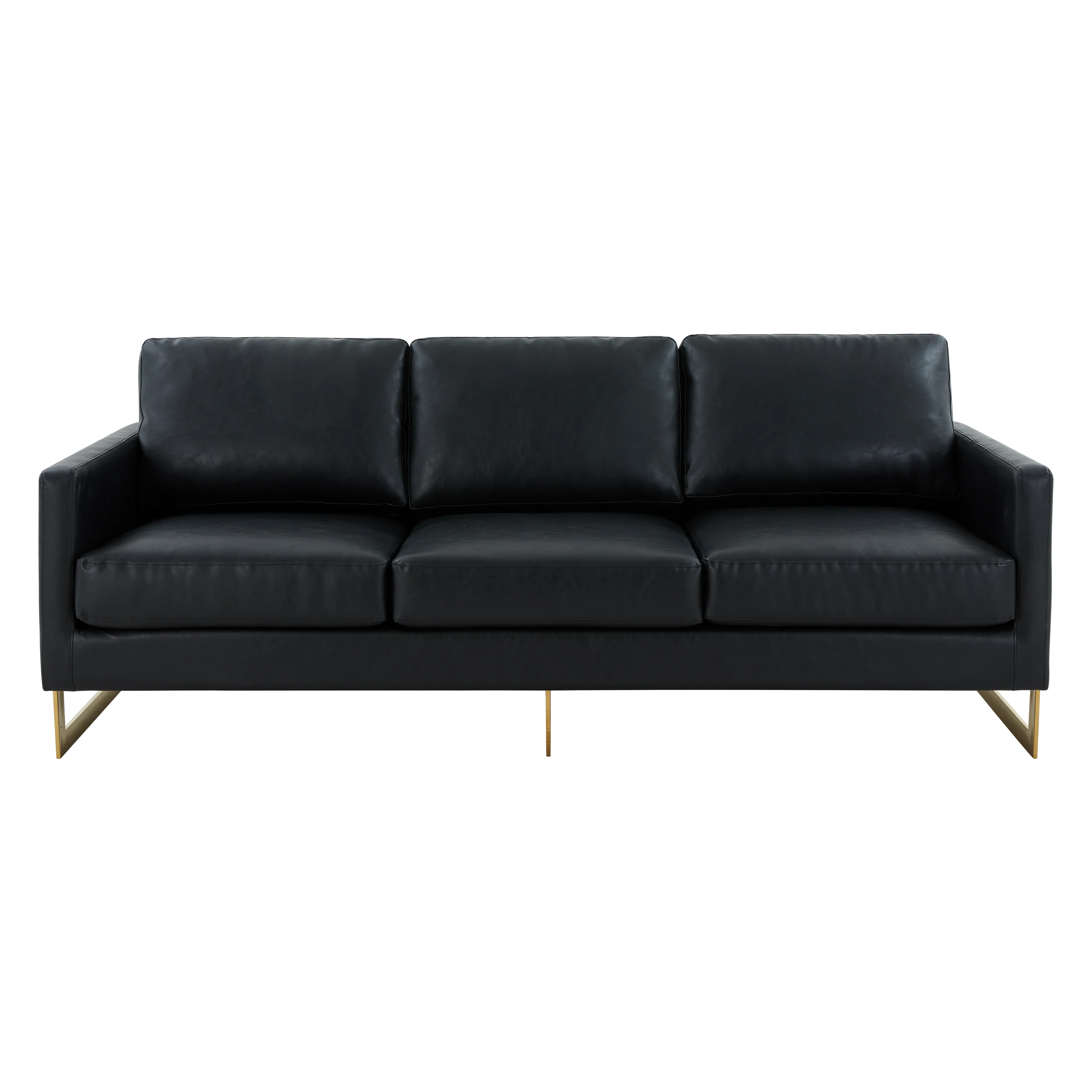 Lincoln Modern Mid-Century Upholstered Leather Sofa with Gold Frame