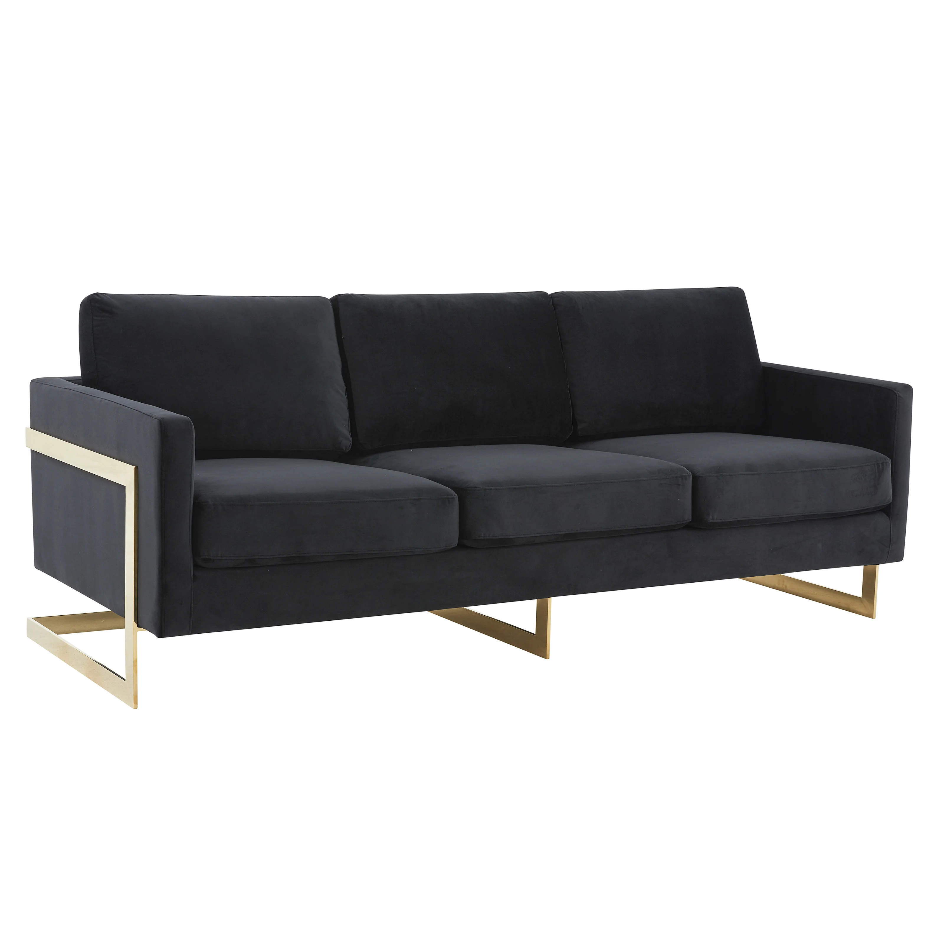 Lincoln Modern Mid-Century Upholstered Velvet Sofa with Gold Frame